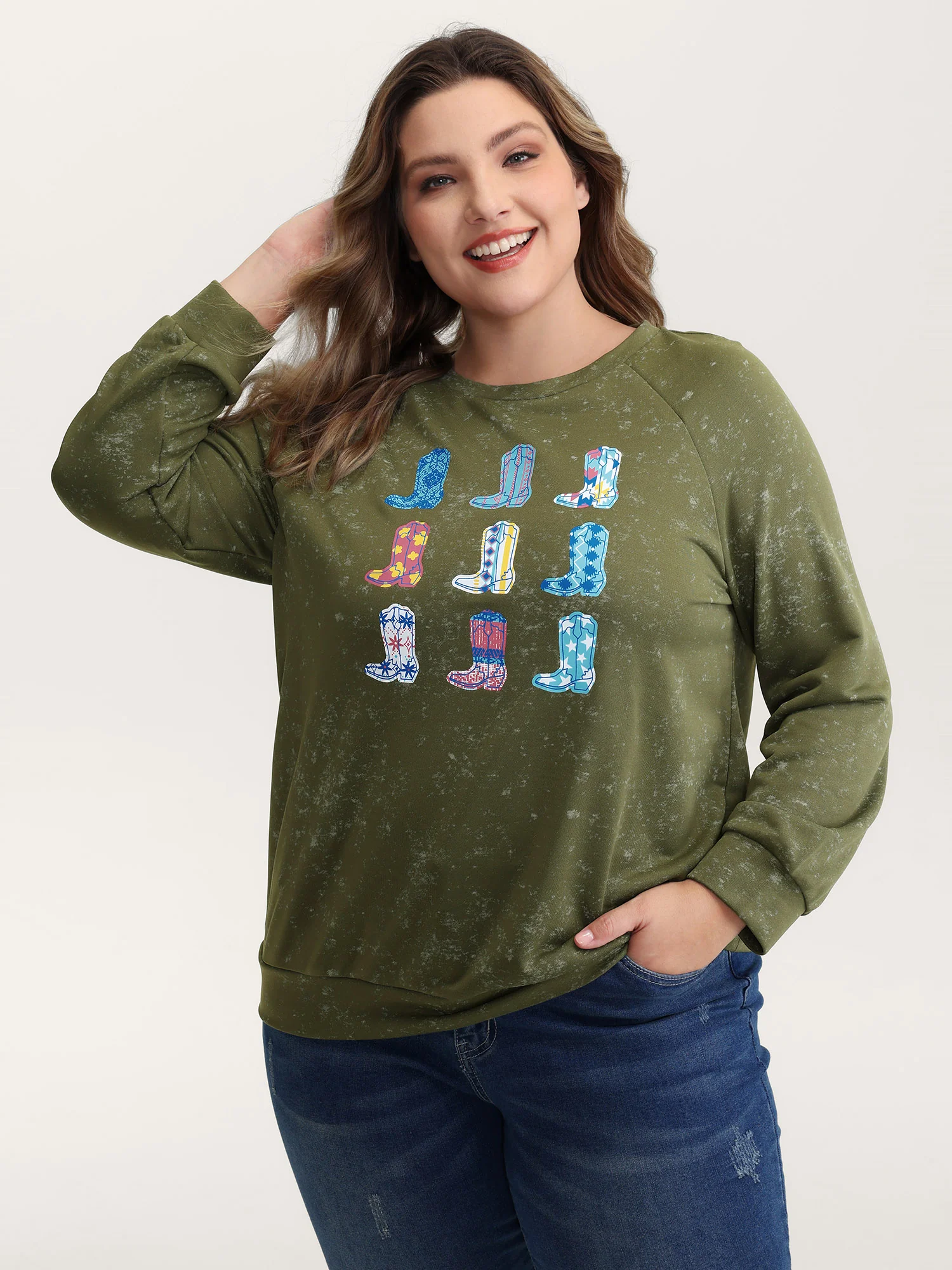 Colorful Cowboy Boots Print Nostalgic Sweatshirt