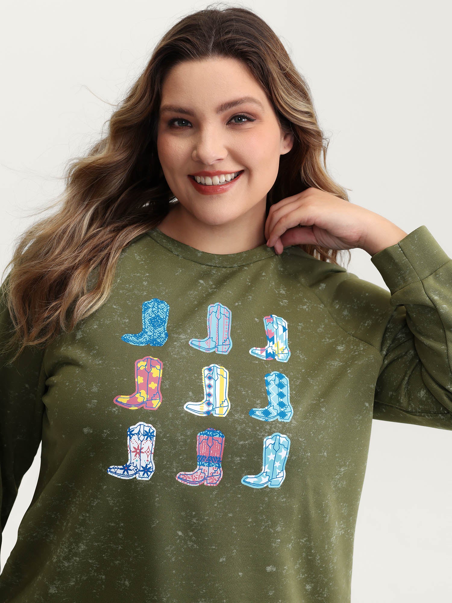 Colorful Cowboy Boots Print Nostalgic Sweatshirt - Image 2
