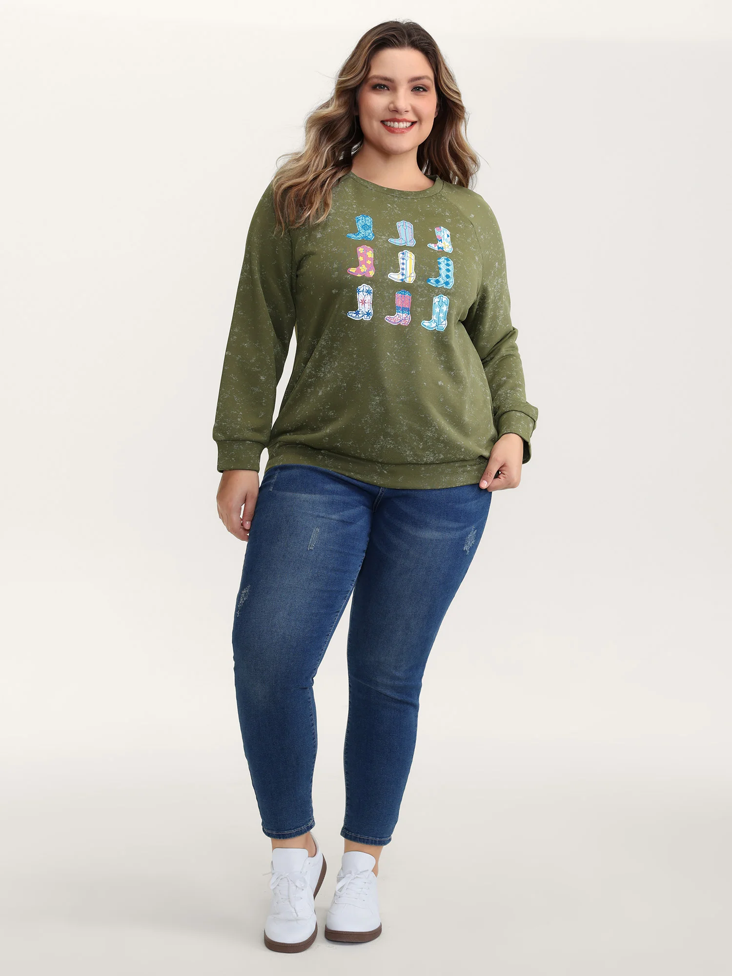 Colorful Cowboy Boots Print Nostalgic Sweatshirt - Image 3
