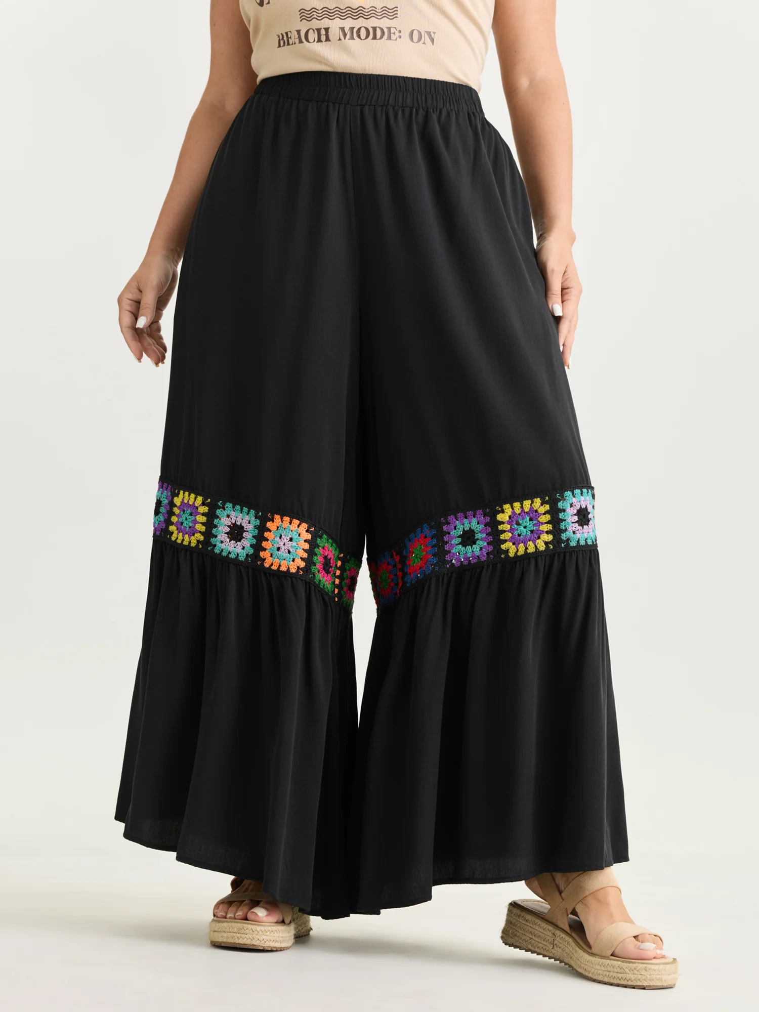 Colorful Crochet Floral Flared Pants - Image 2