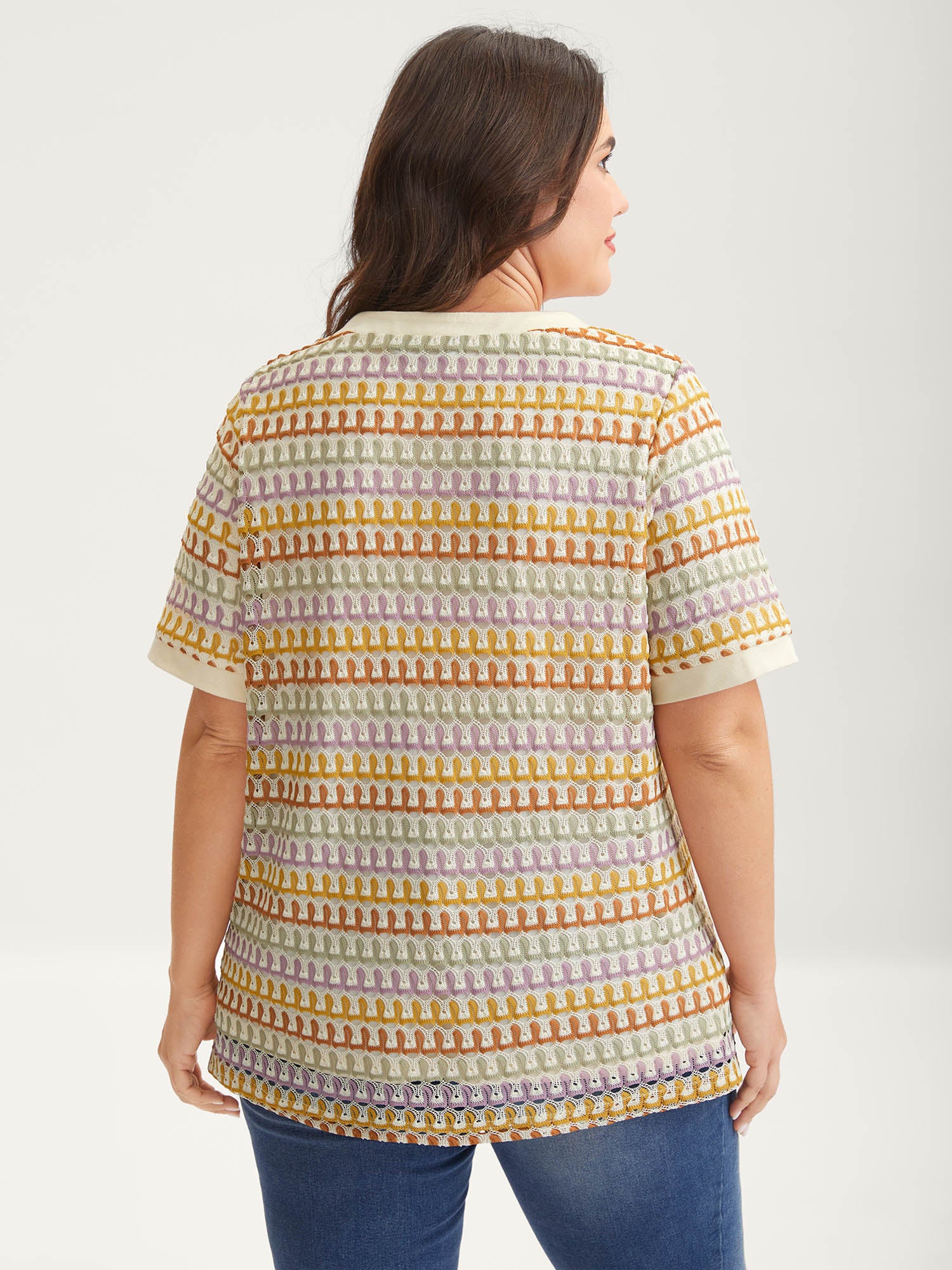 Colorful Crochet Stretchy Button T-Shirt - Image 3
