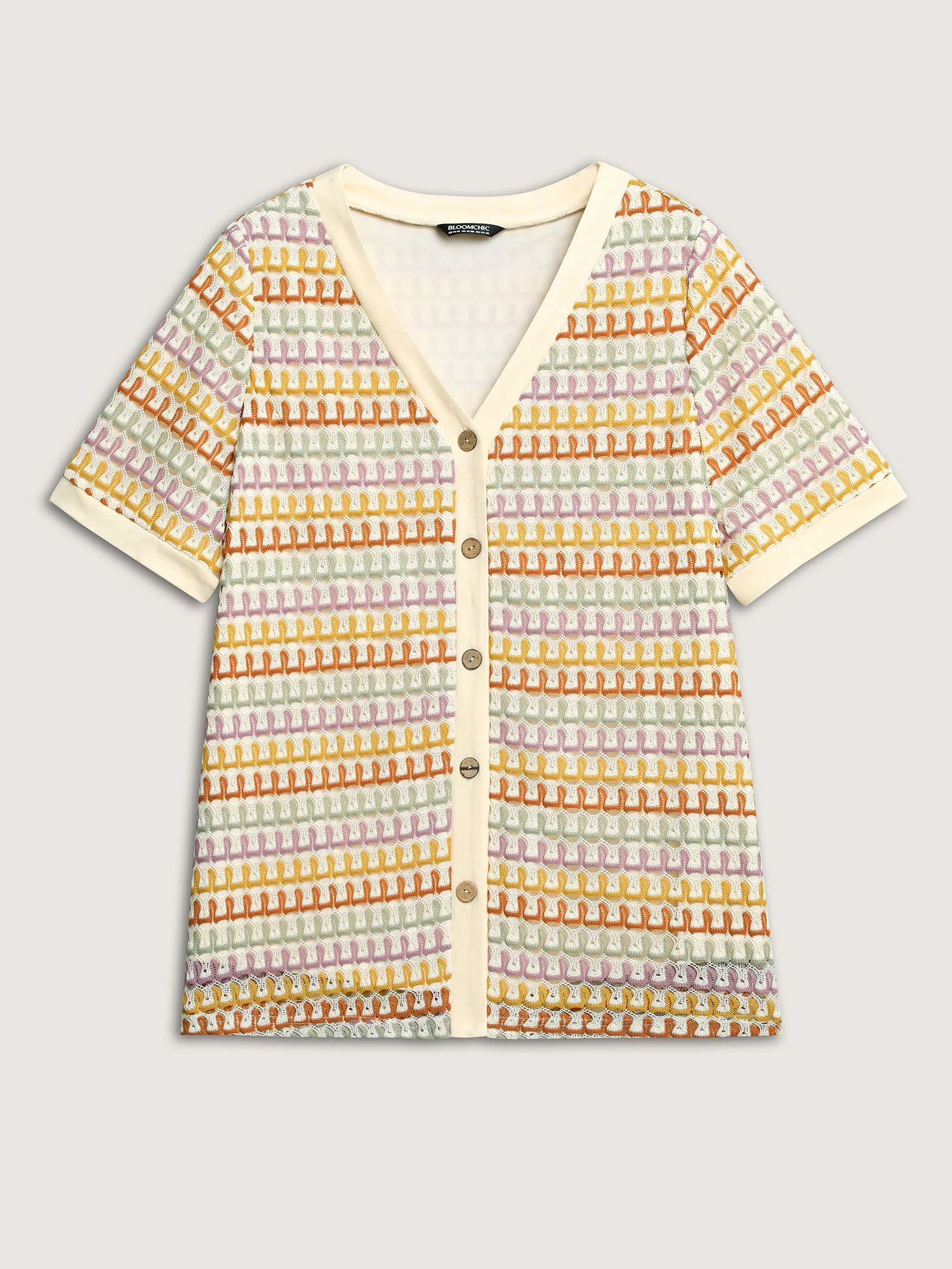 Colorful Crochet Stretchy Button T-Shirt - Image 7