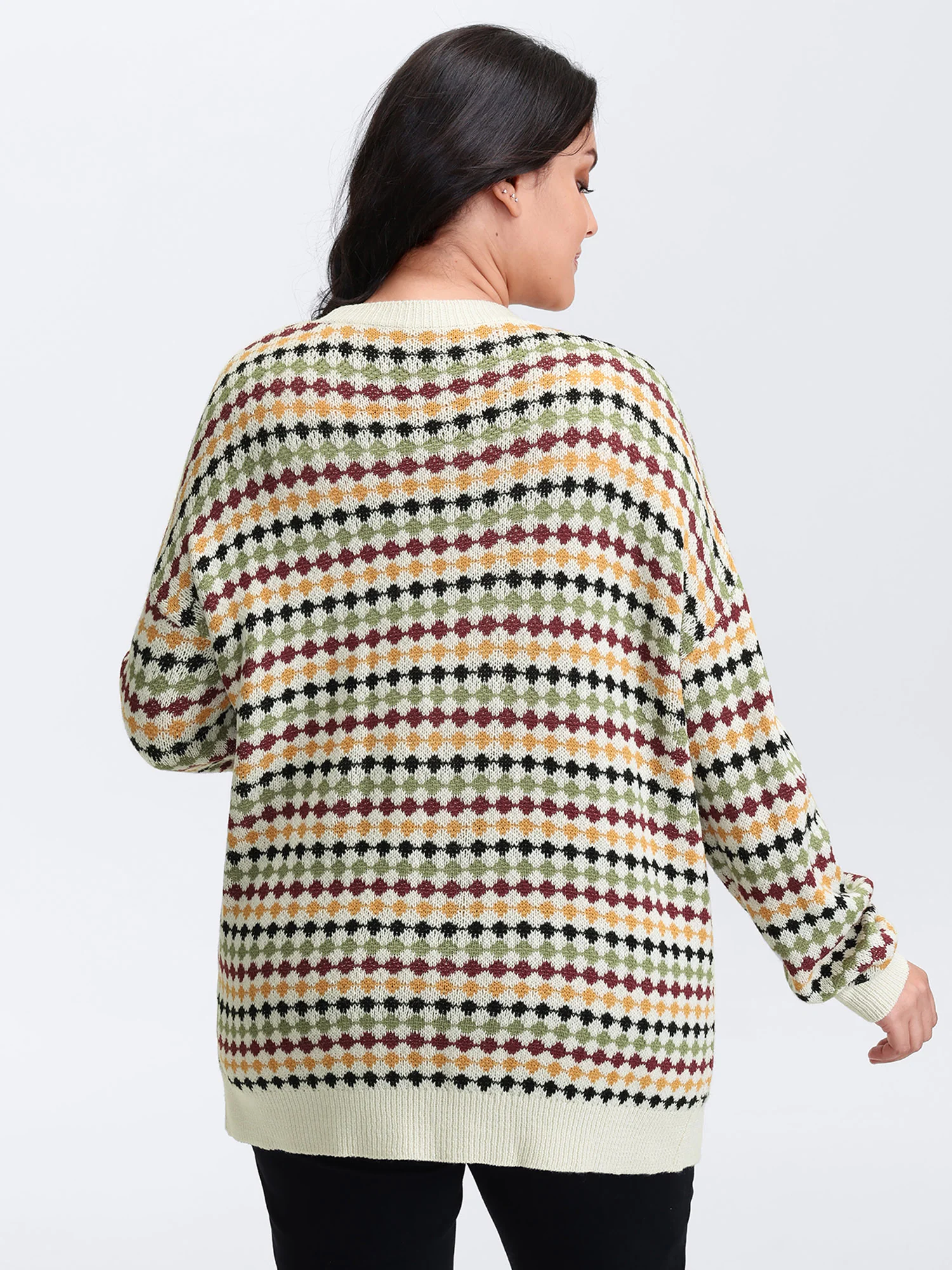 Colorful Dots Open-Front Pockets Knit Cardigan - Image 4