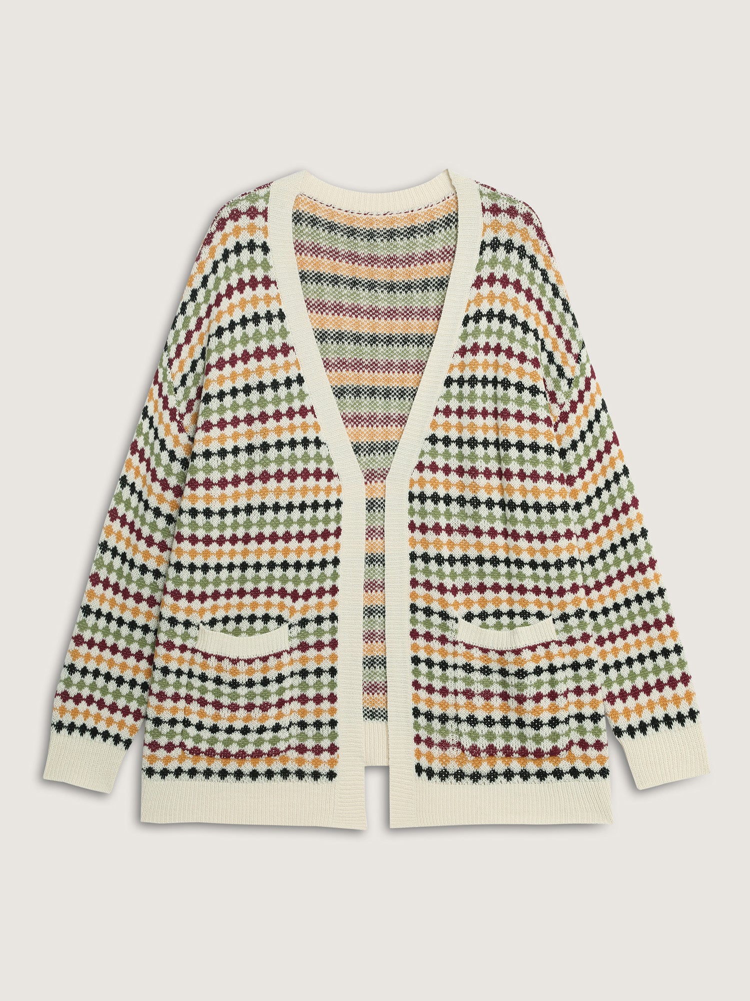 Colorful Dots Open-Front Pockets Knit Cardigan - Image 8