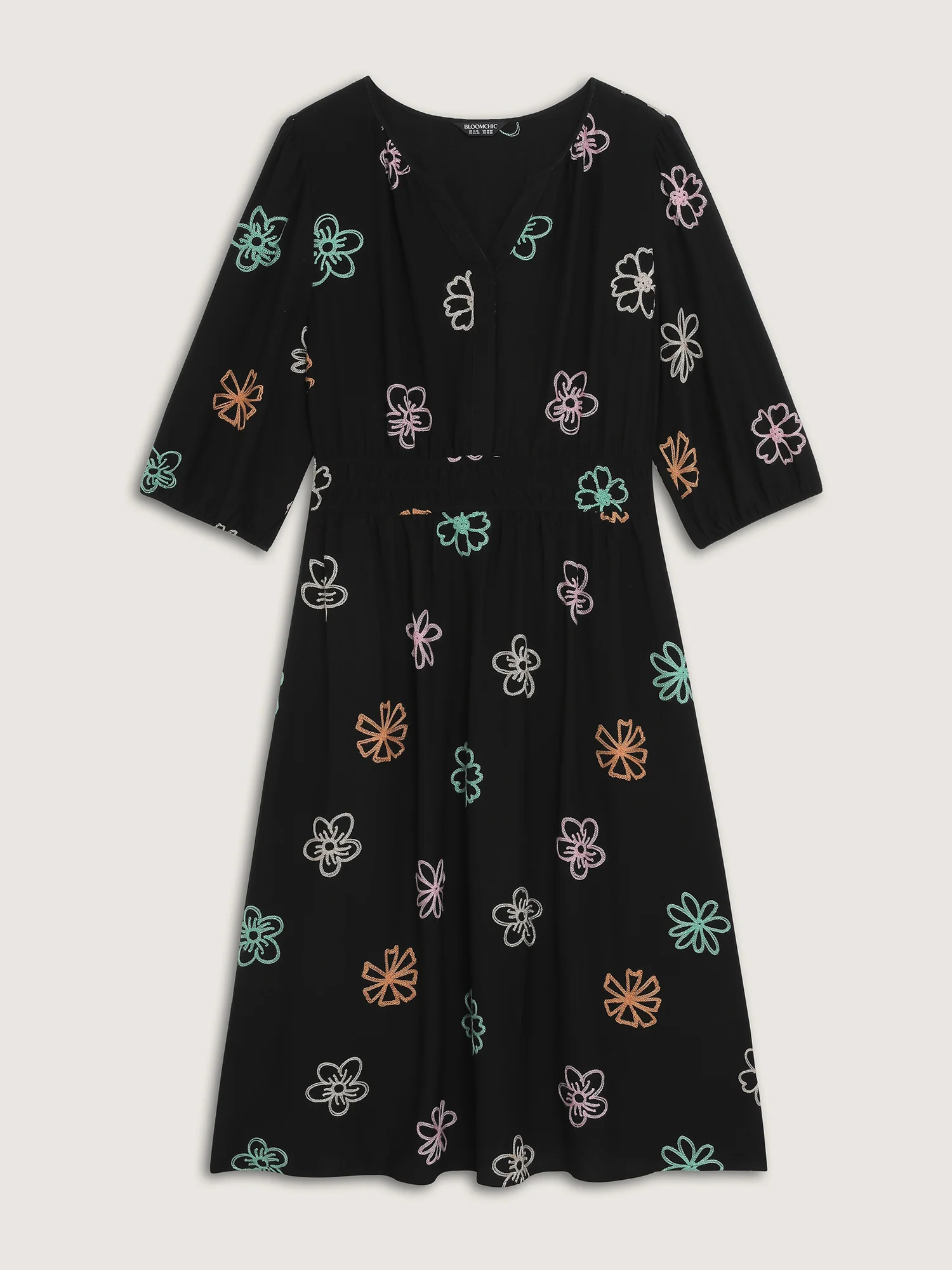 Colorful Embroidered Waist-Defining Midi Dress - Image 7