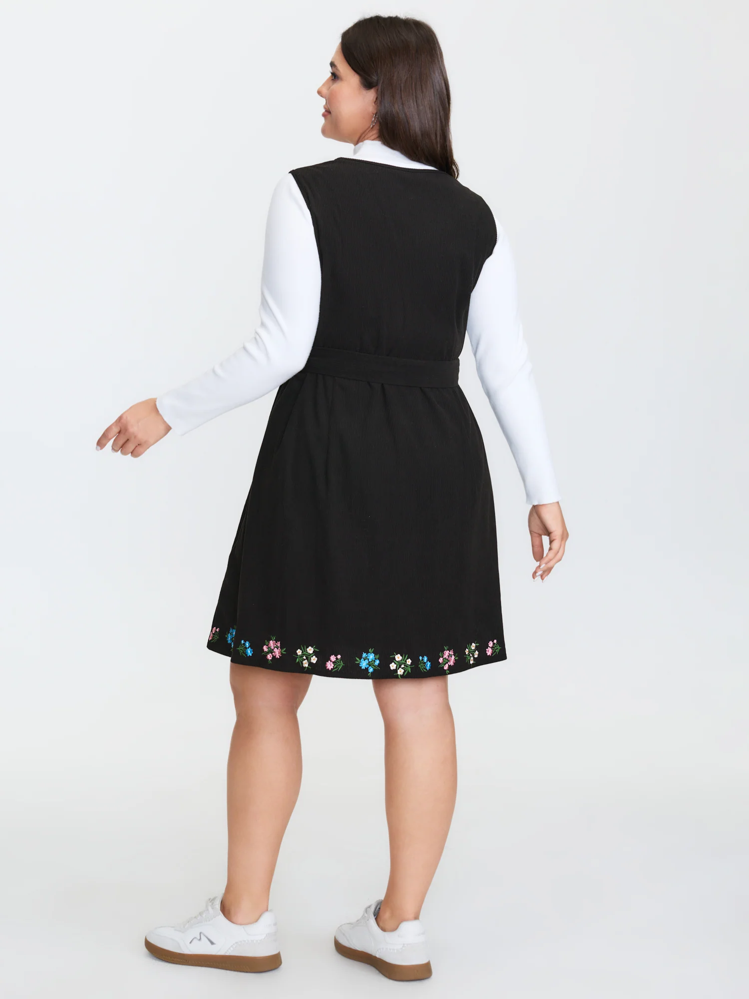 Colorful Floral Embroidered Neckline Midi Dress - Image 4