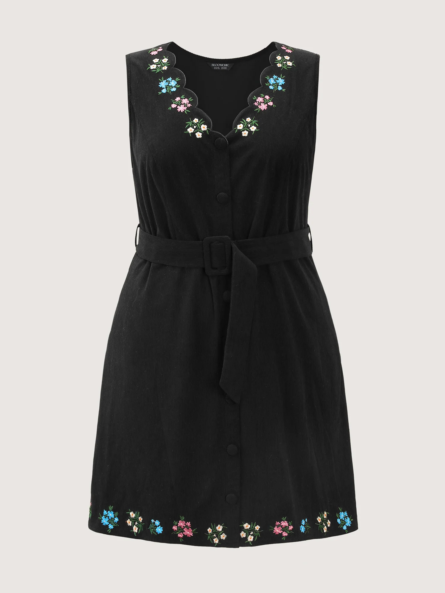 Colorful Floral Embroidered Neckline Midi Dress - Image 5