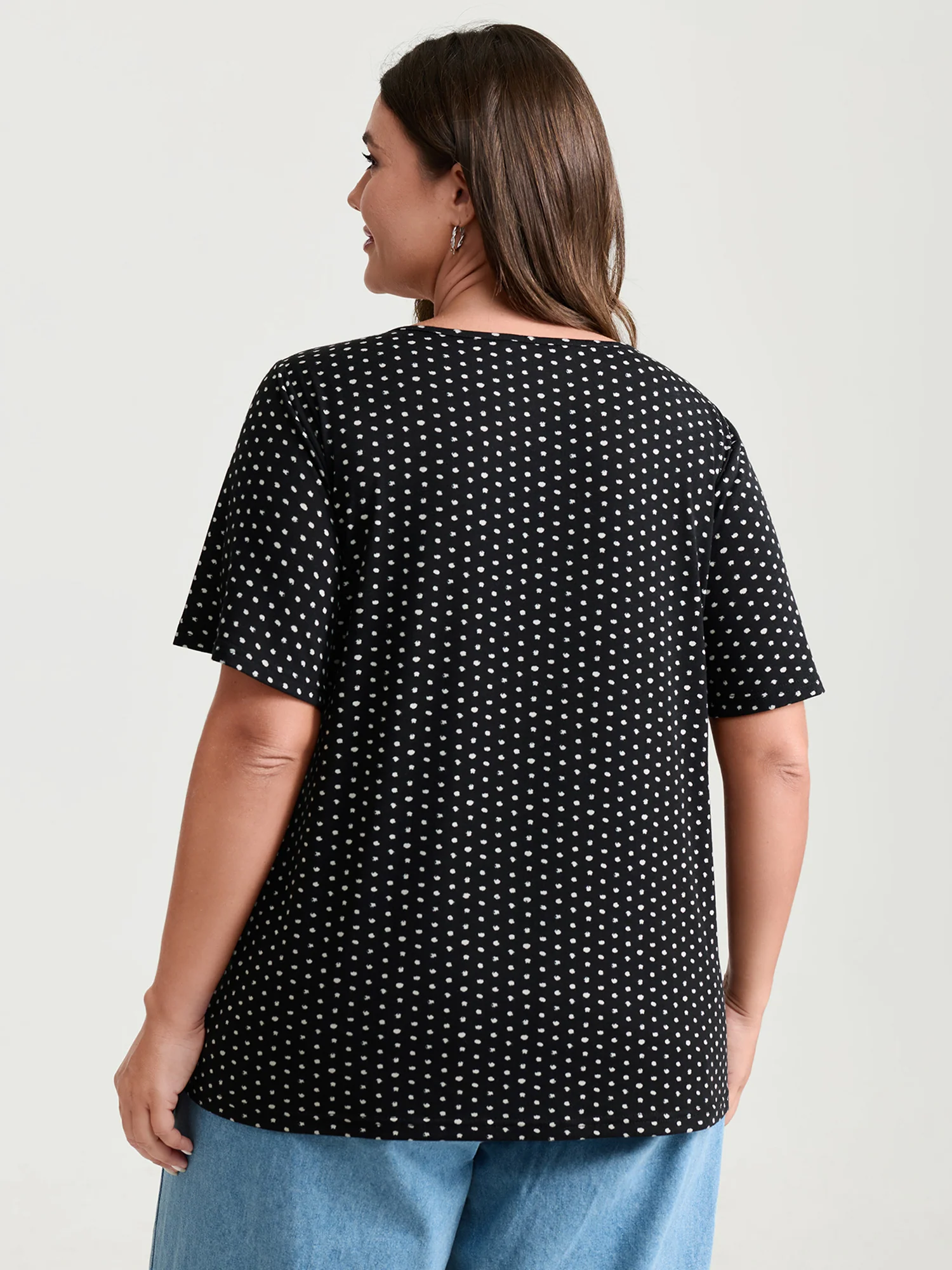 Colorful Floral Embroidered Neckline Polka Dot Top - Image 4