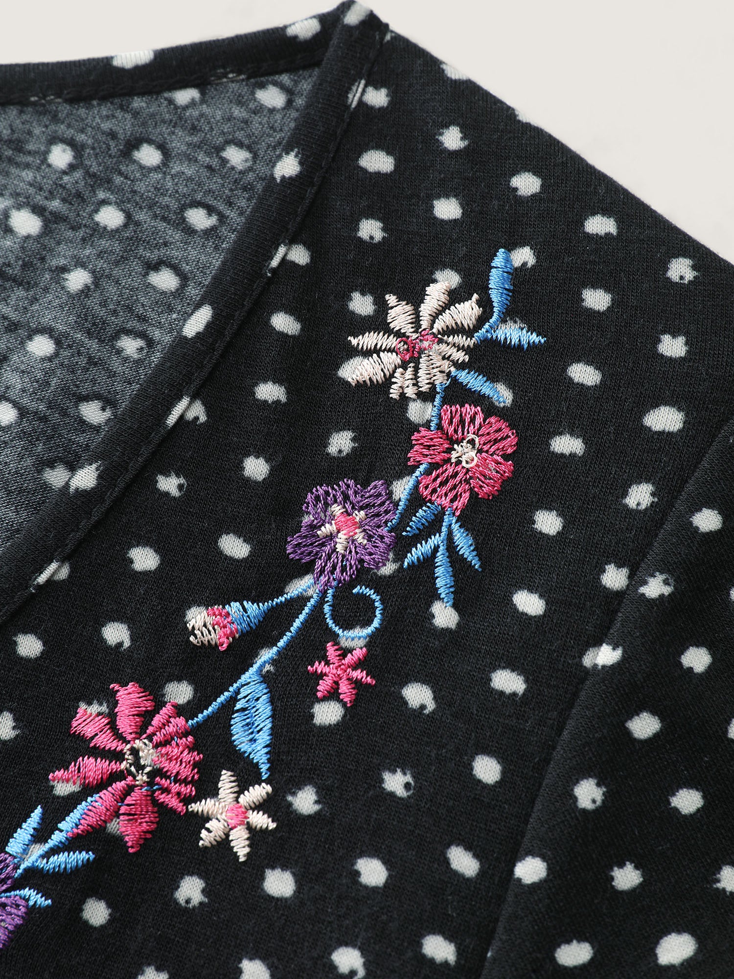 Colorful Floral Embroidered Neckline Polka Dot Top - Image 5