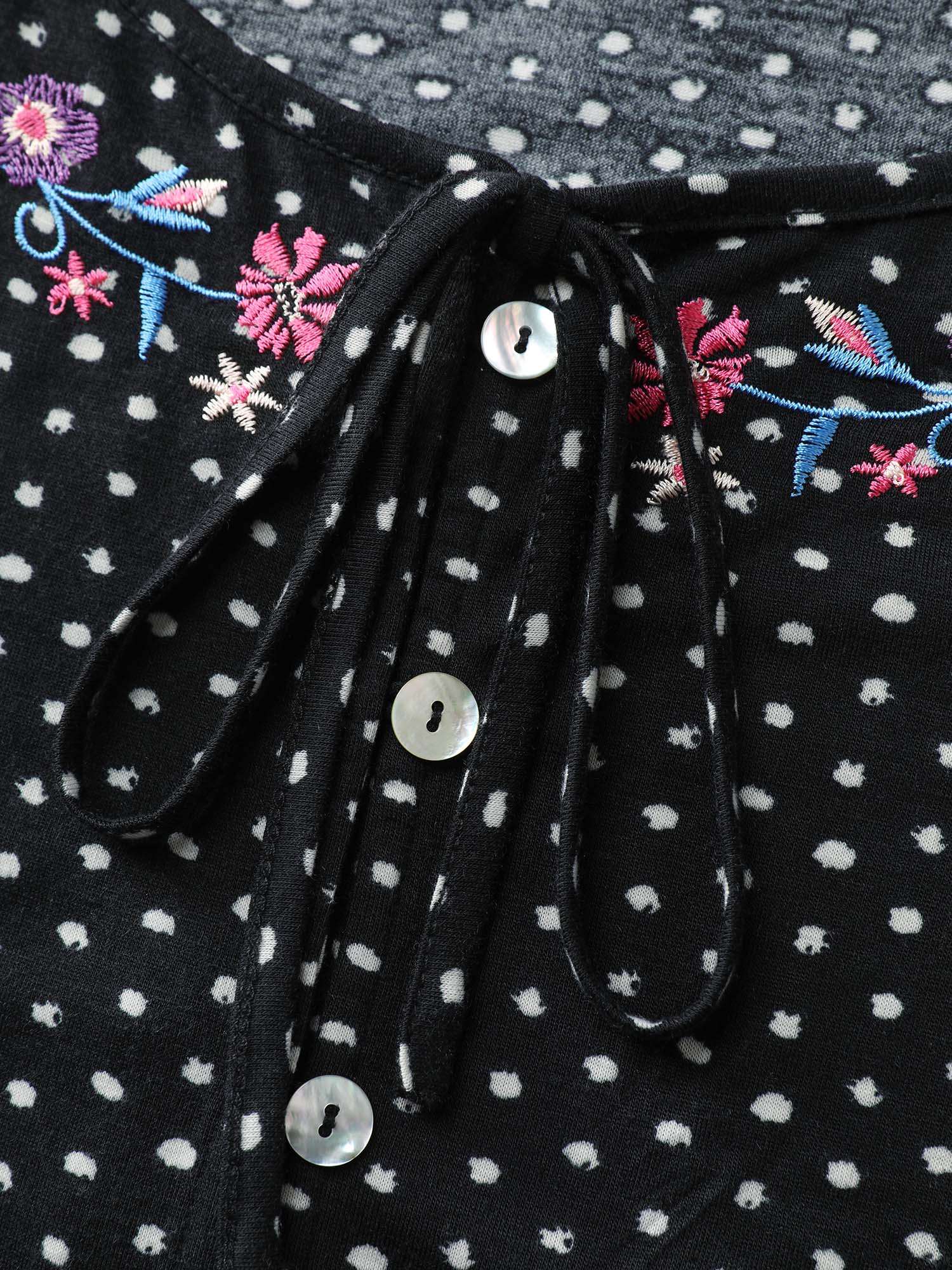 Colorful Floral Embroidered Neckline Polka Dot Top - Image 6
