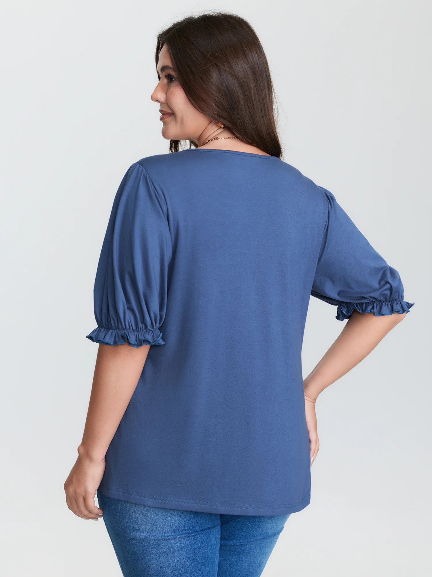 Colorful Floral Embroidered Neckline T-Shirt - Image 5