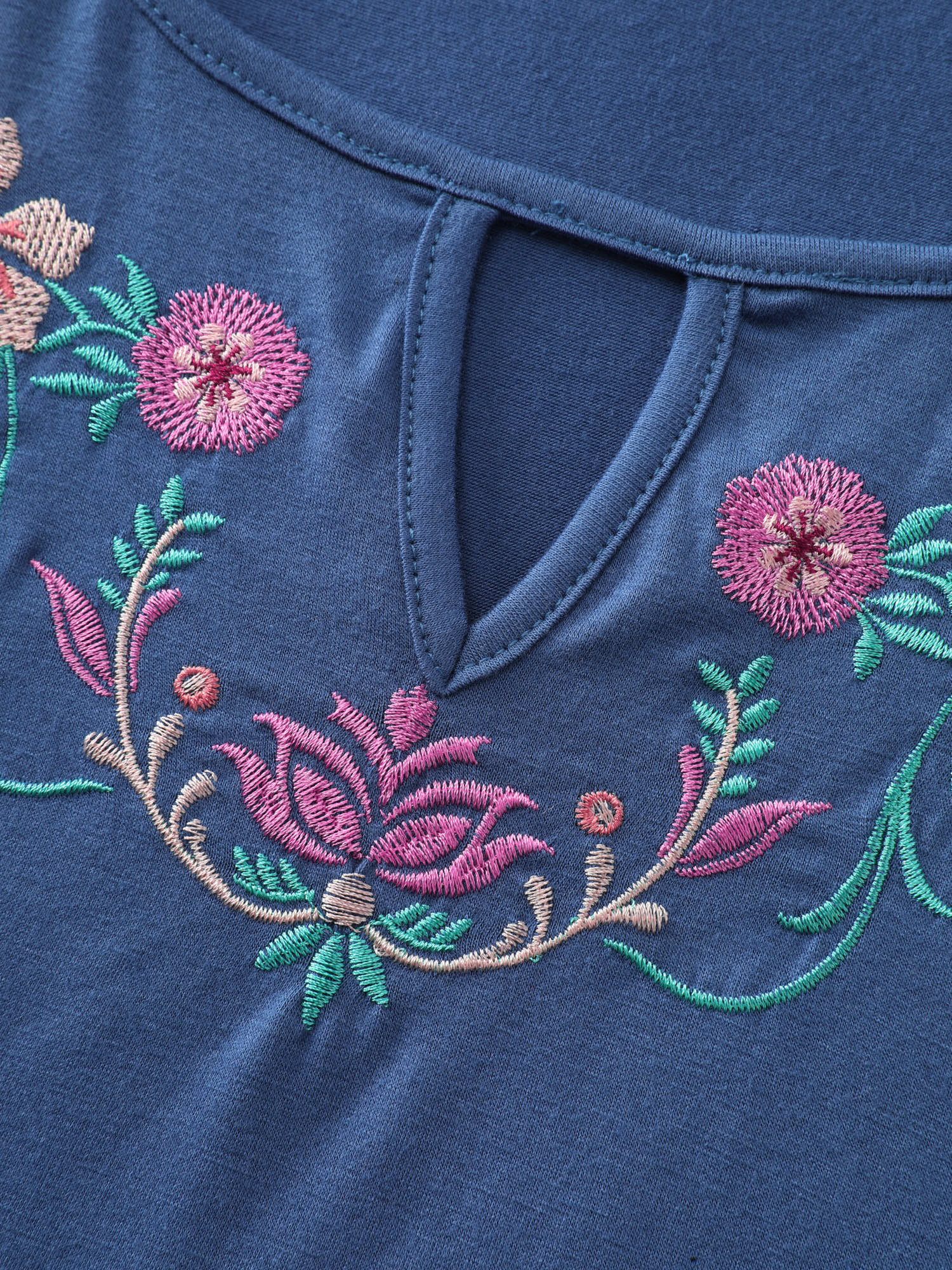 Colorful Floral Embroidered Neckline T-Shirt - Image 6