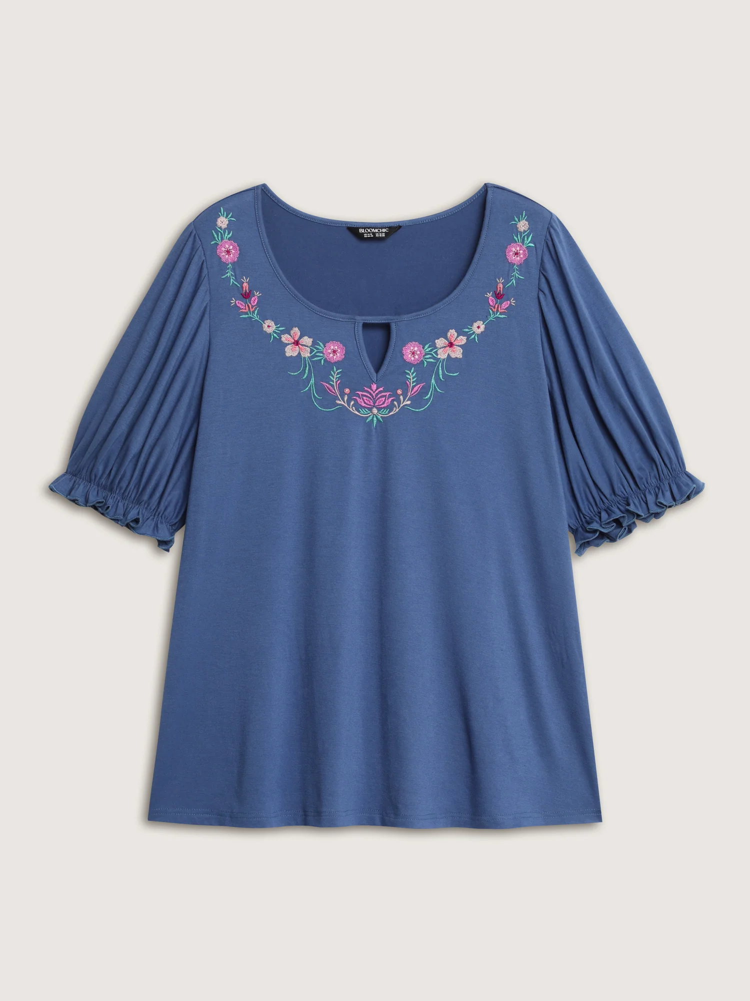 Colorful Floral Embroidered Neckline T-Shirt - Image 8
