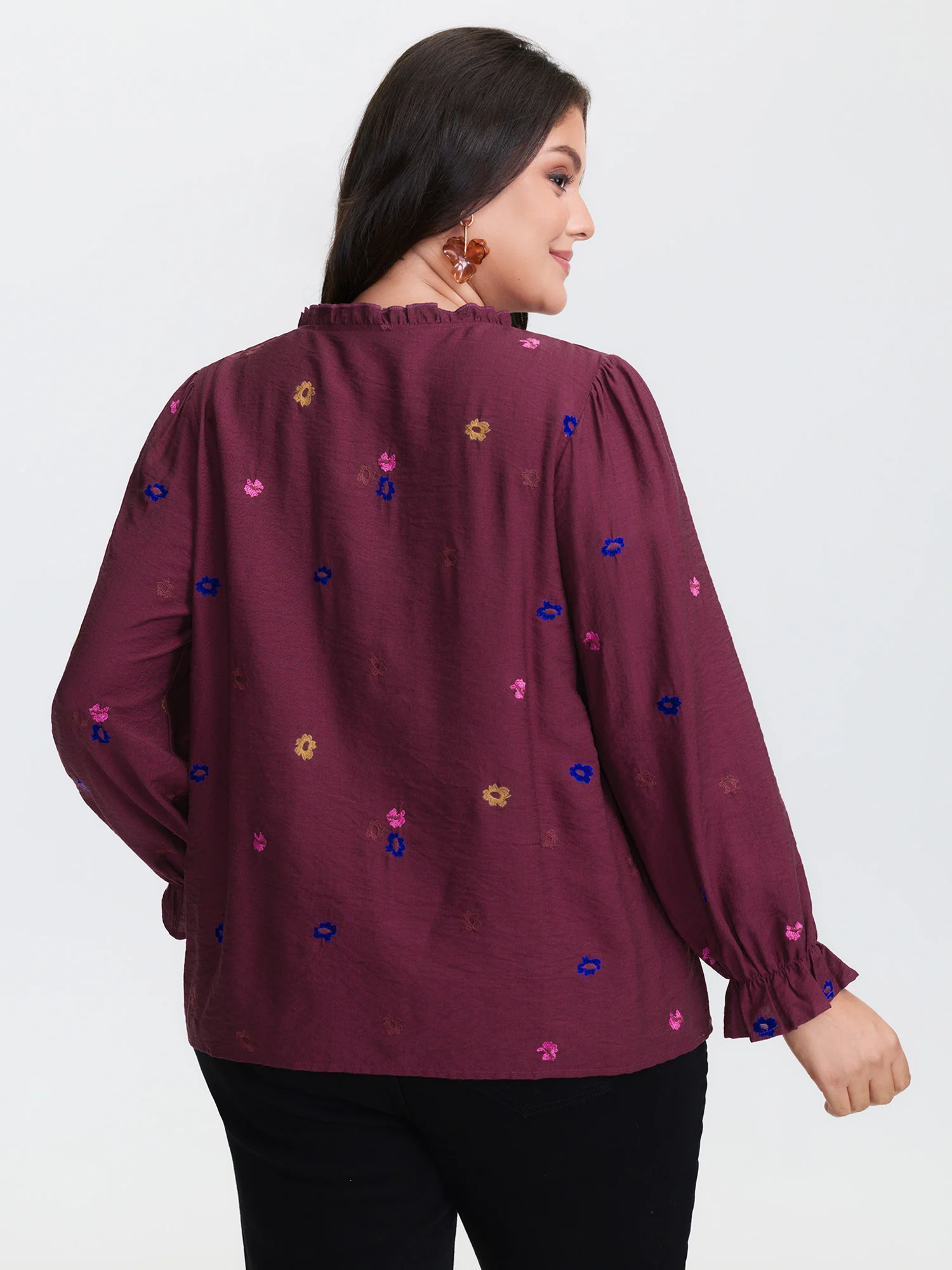 Colorful Floral Embroidery Button Shirt - Image 4