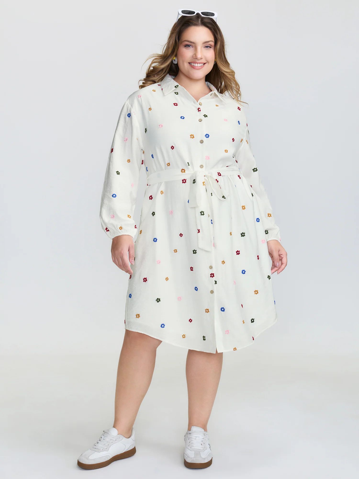 Colorful Floral Embroidery Pockets Midi Dress - Image 3