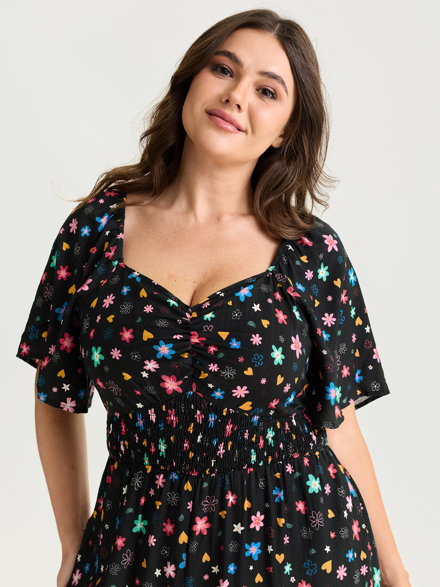 Colorful Floral Heart Print Cinched-Waist Jumpsuit - Image 2