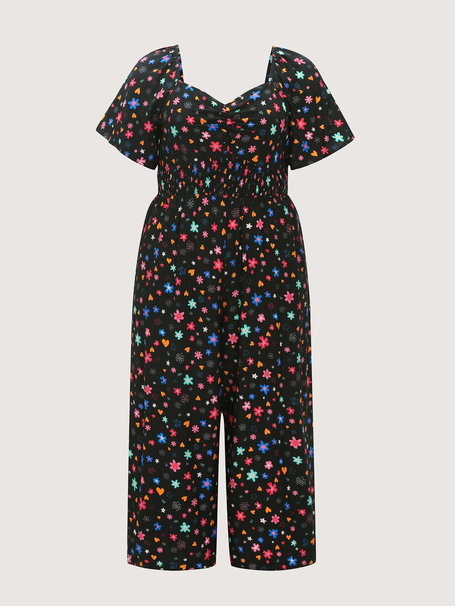 Colorful Floral Heart Print Cinched-Waist Jumpsuit - Image 7