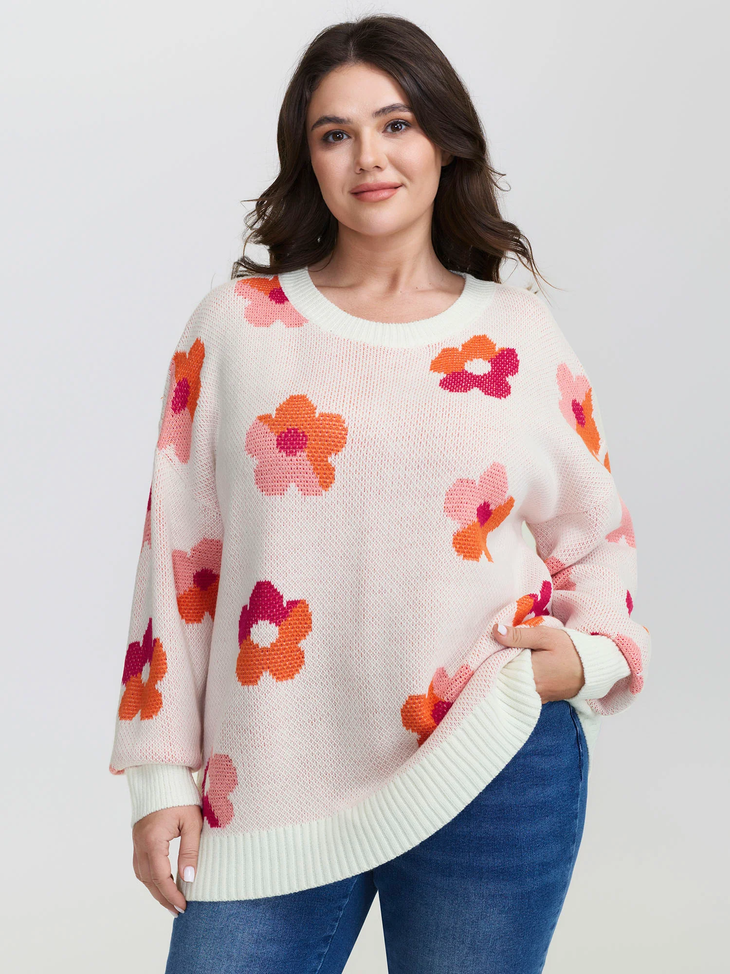 Colorful Floral Jacquard Pullover - Image 2
