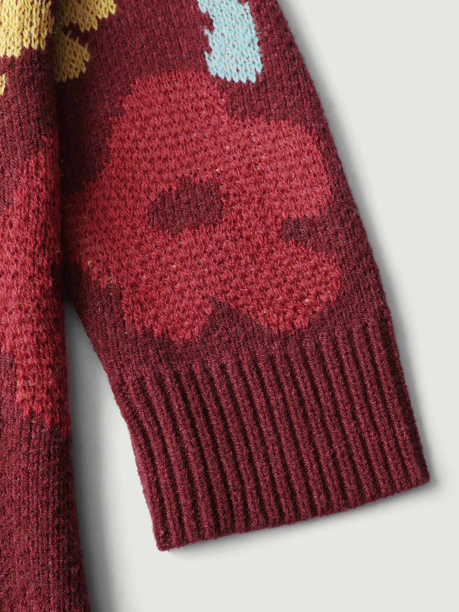 Colorful Floral Jacquard Ribbed Hem Pullover - Image 5