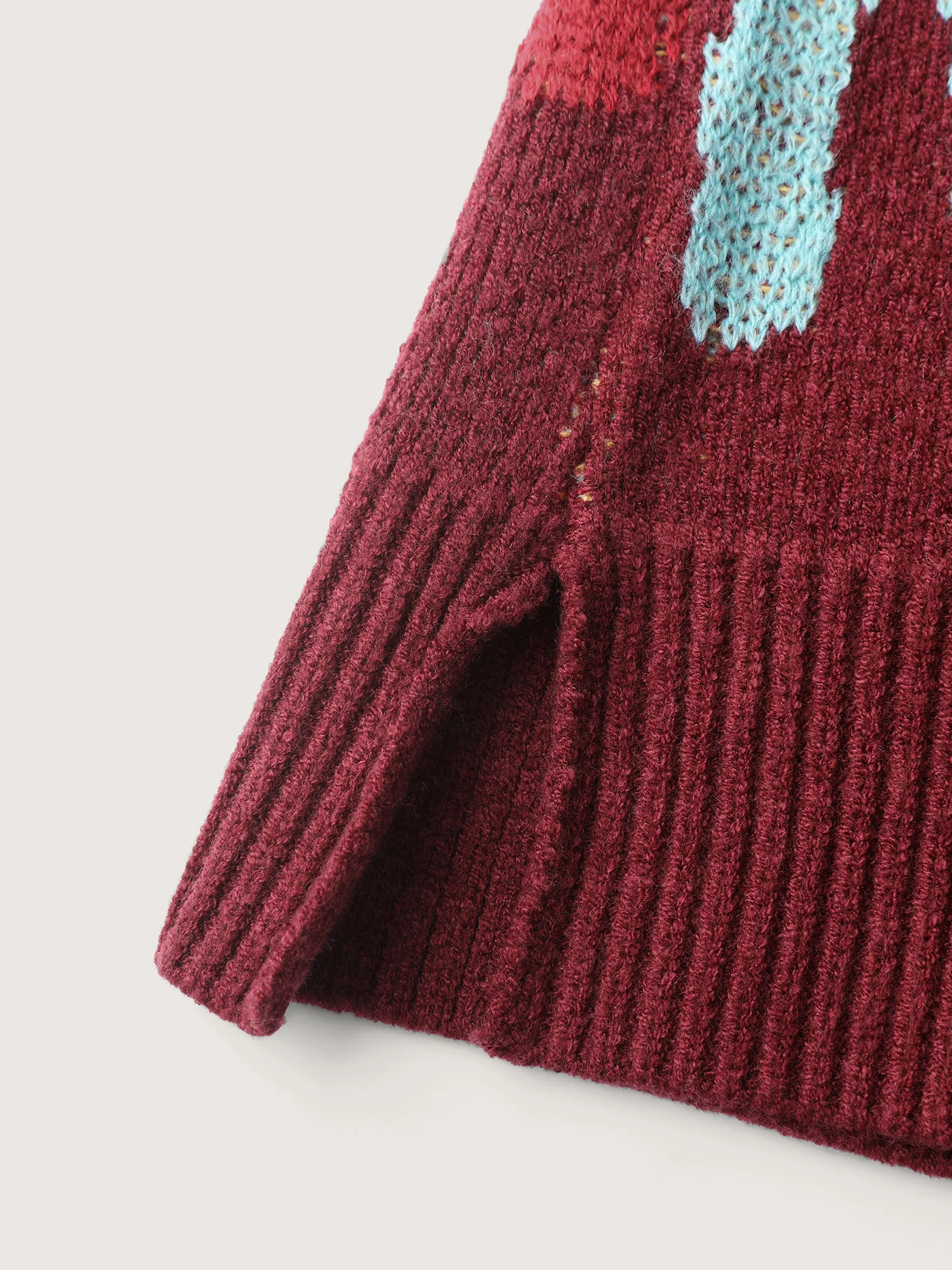 Colorful Floral Jacquard Ribbed Hem Pullover - Image 6