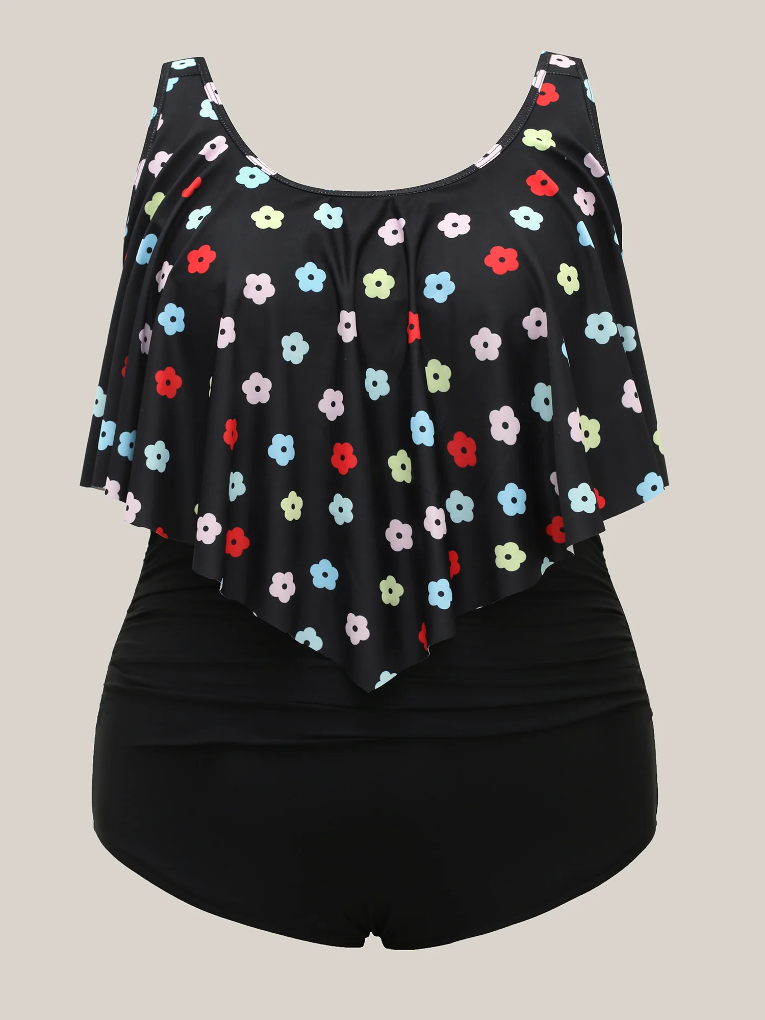 Colorful Floral Layered One-Piece Swimsuit - Image 7