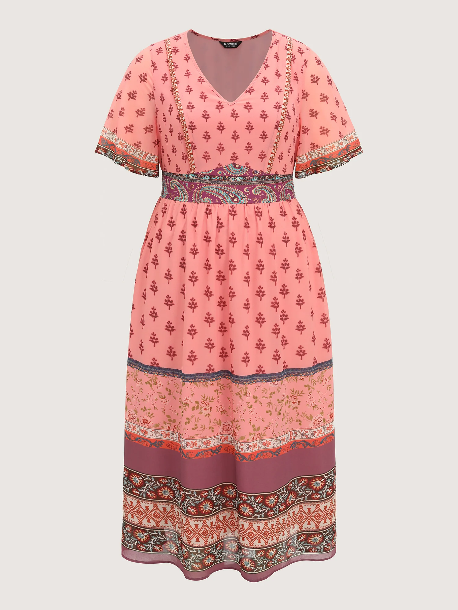 Colorful Floral Paisley Print V-Neck Maxi Dress - Image 7