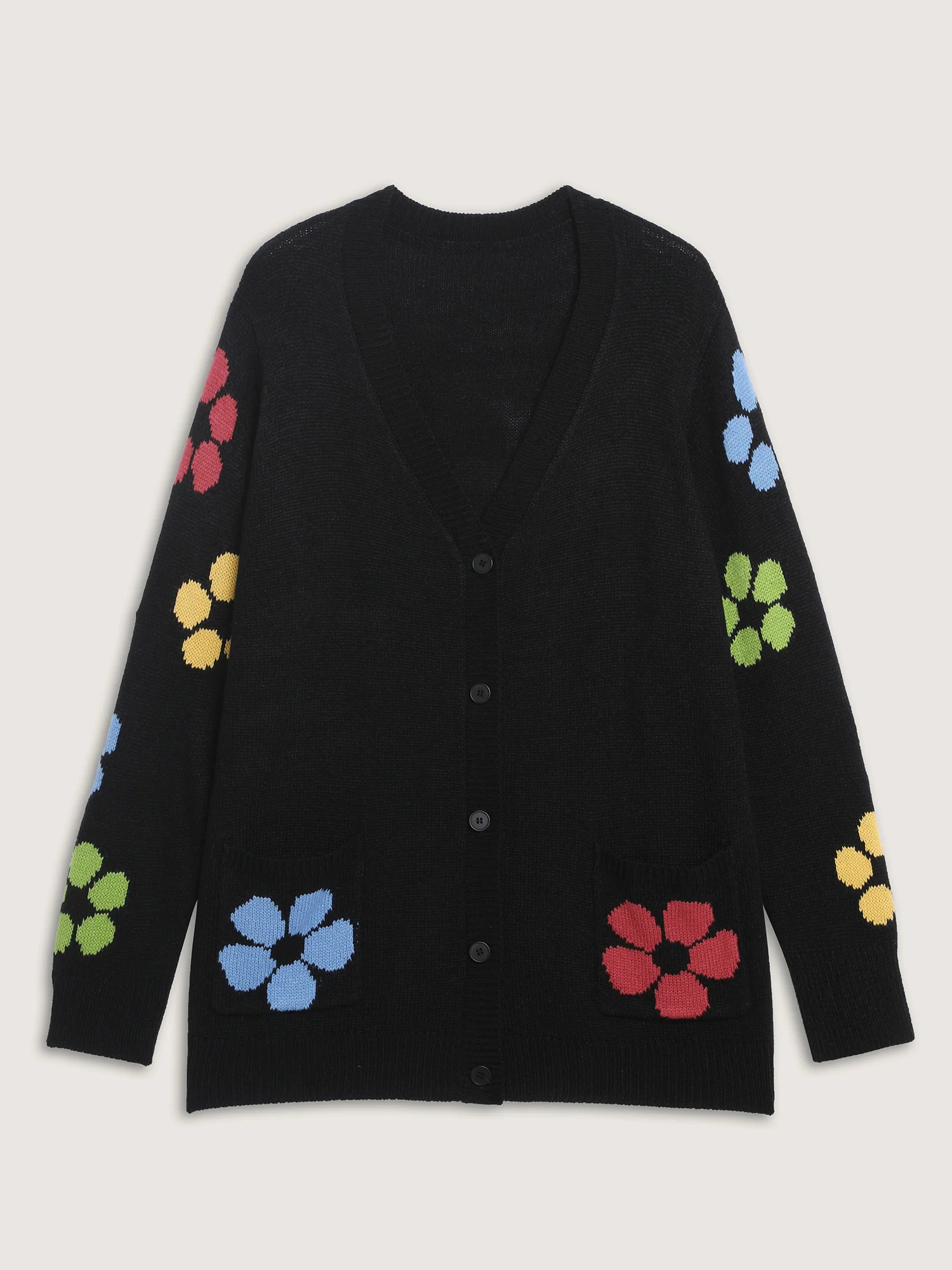 Colorful Floral Pattern Button Knit Cardigan - Image 10