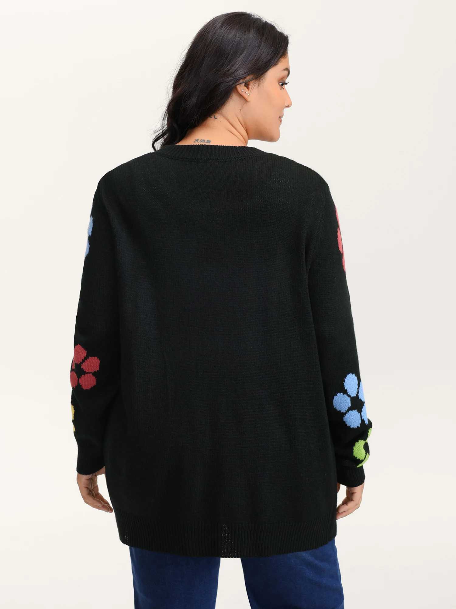 Colorful Floral Pattern Button Knit Cardigan - Image 6