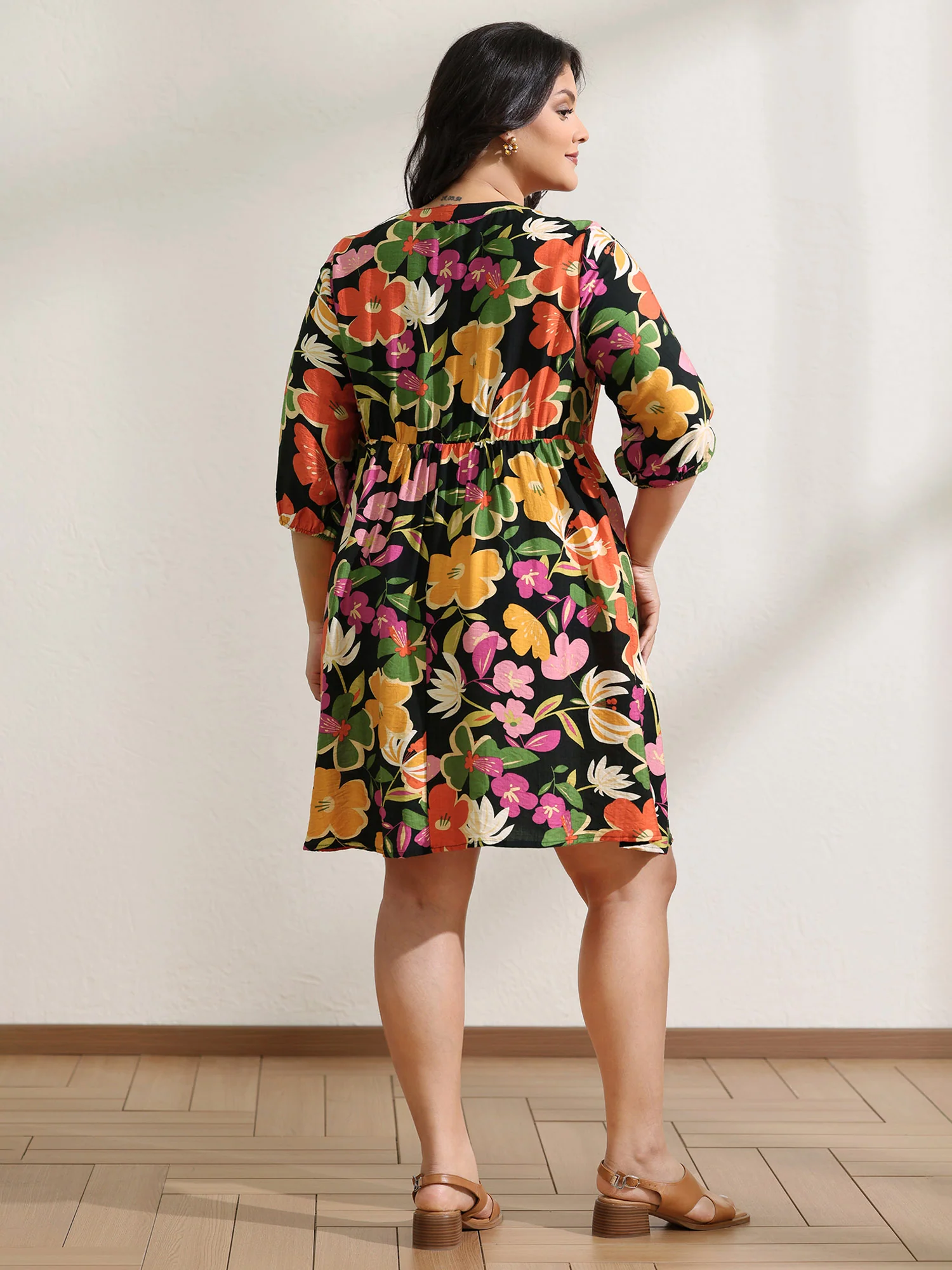 Colorful Floral Print Beaded A-Line Mini Dress - Image 4