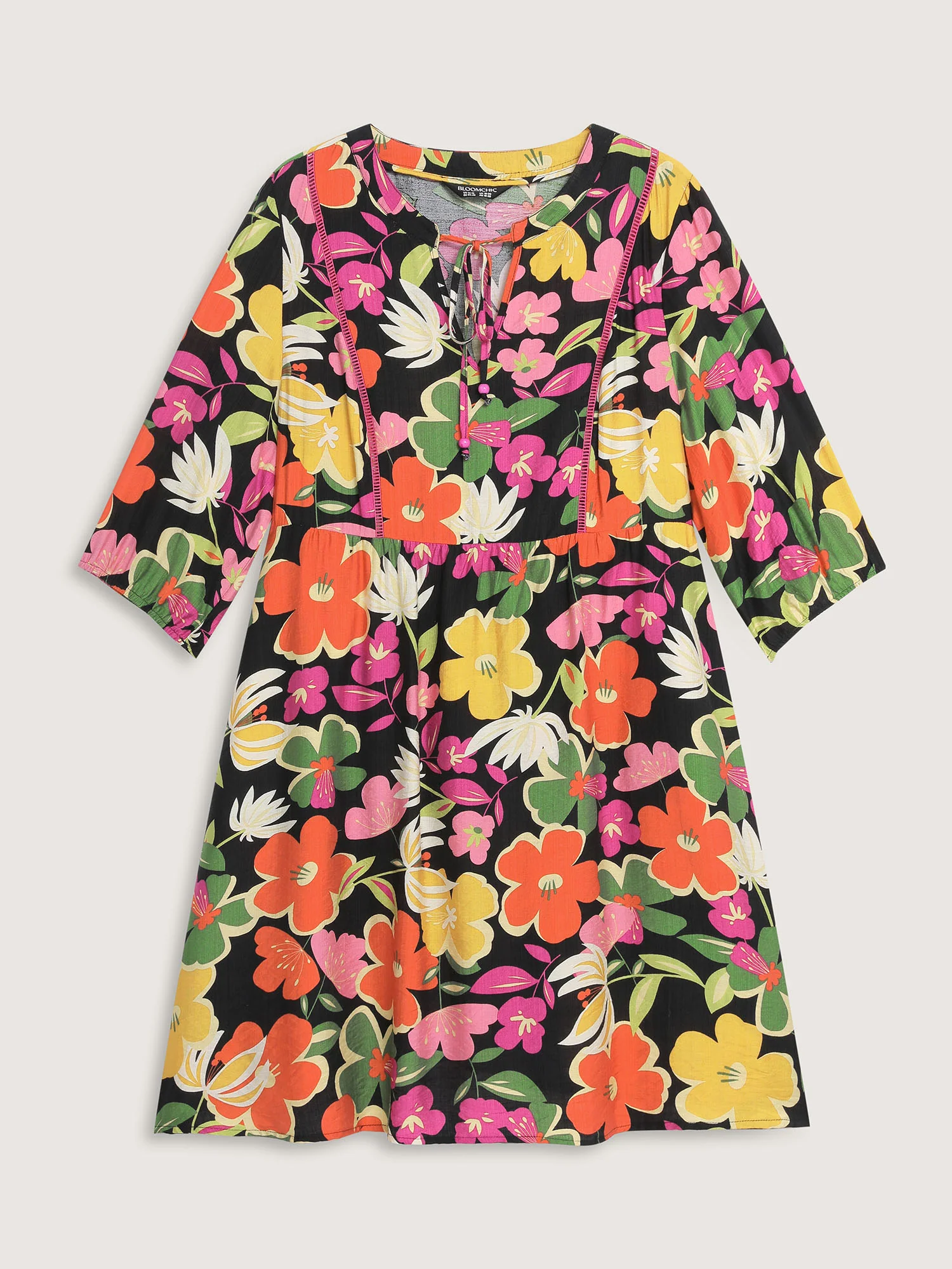 Colorful Floral Print Beaded A-Line Mini Dress - Image 7