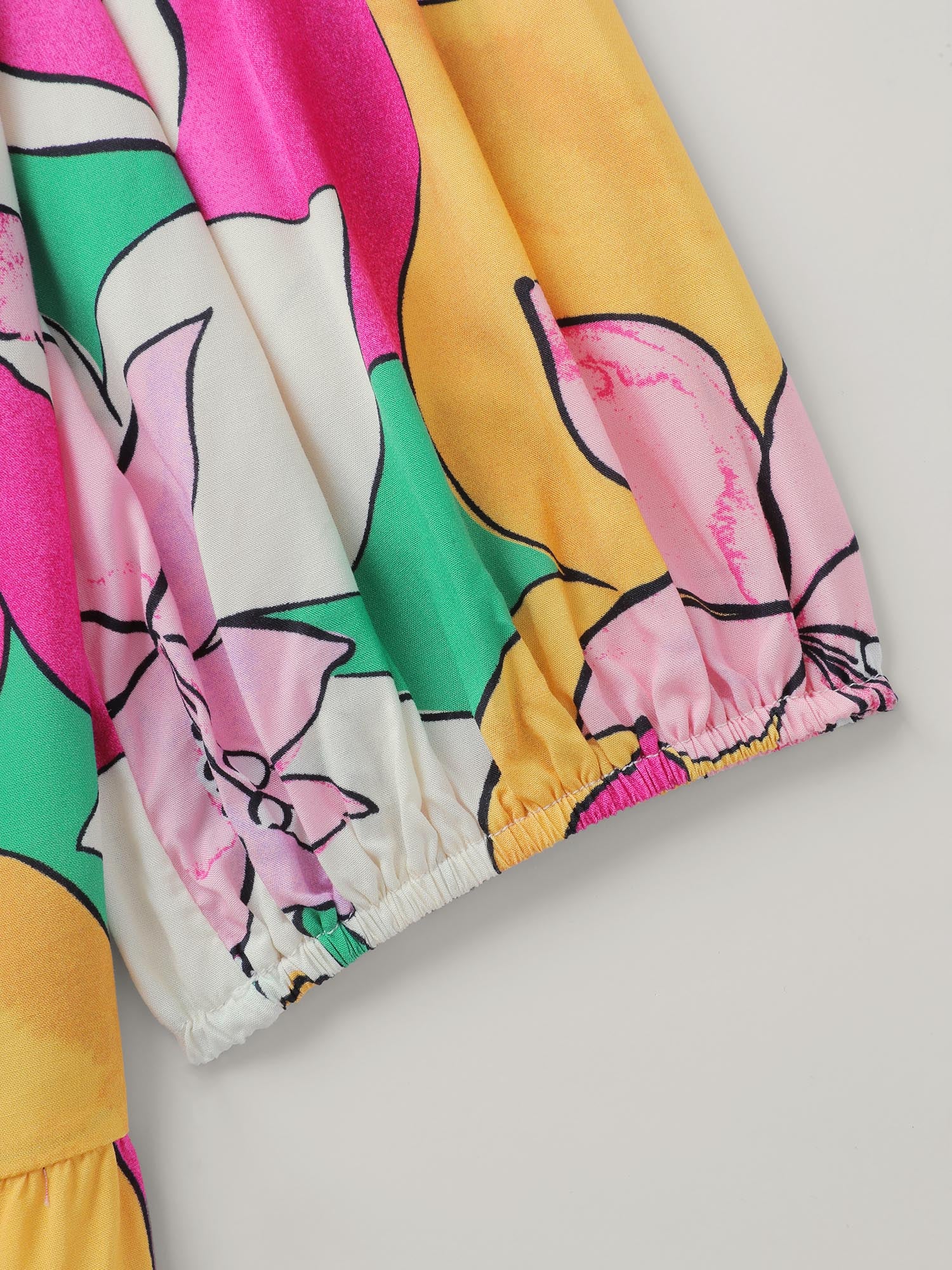 Colorful Floral Print Belted Pockets Midi Dress - Image 5