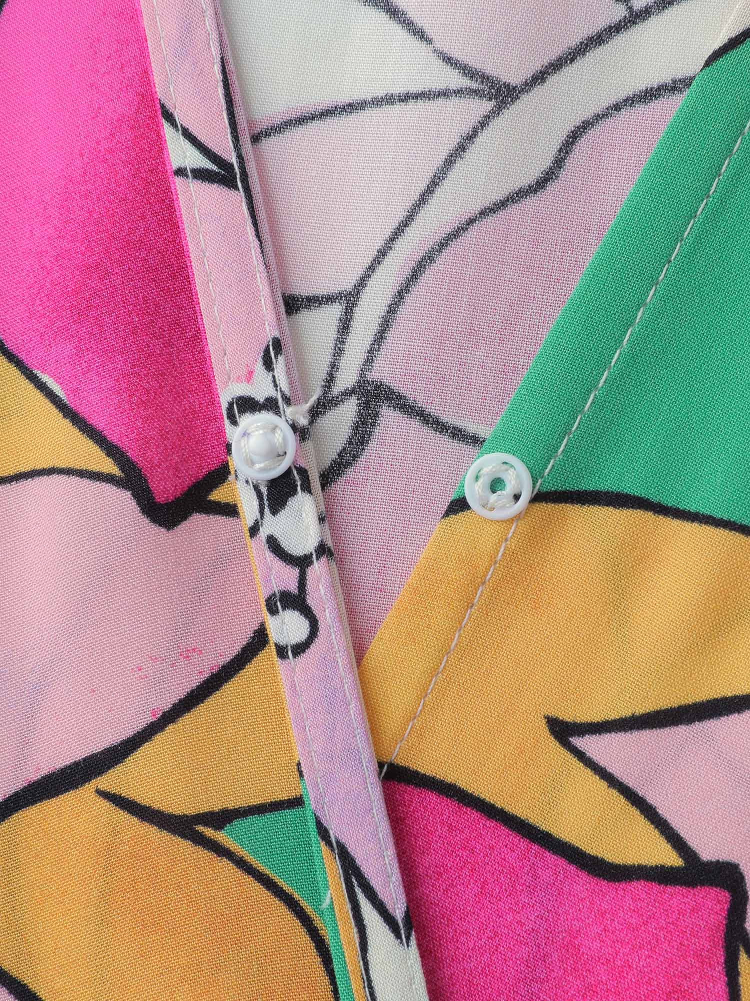 Colorful Floral Print Belted Pockets Midi Dress - Image 6
