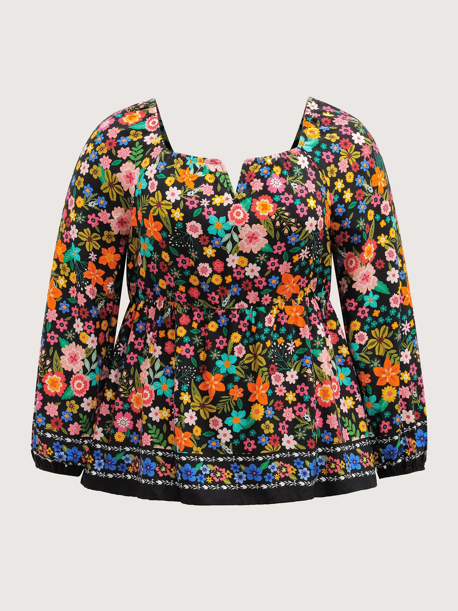 Colorful Floral Print Cinched-Flared Blouse - Image 7