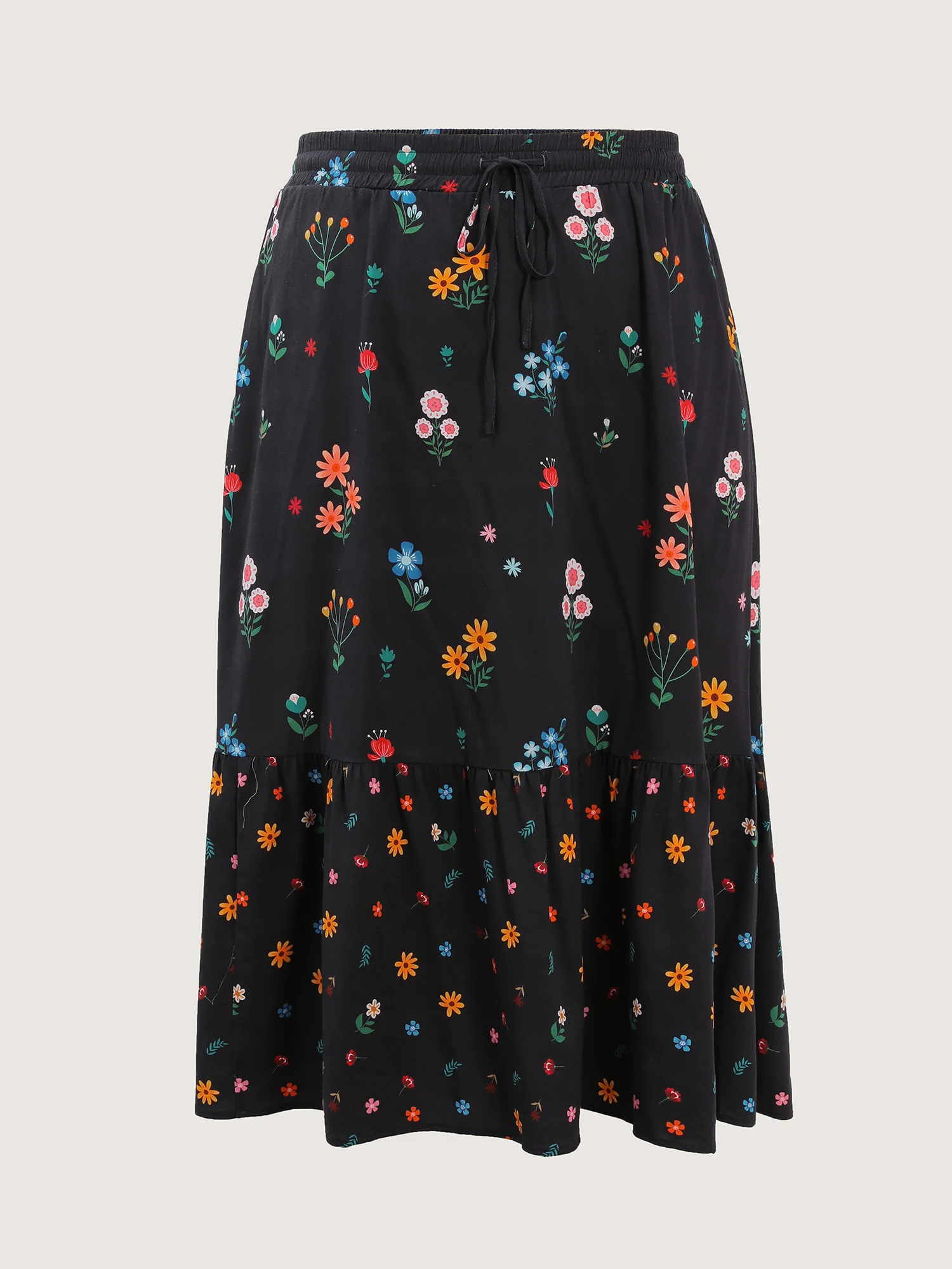 Colorful Floral Print Drawstring Midi Skirt - Image 8