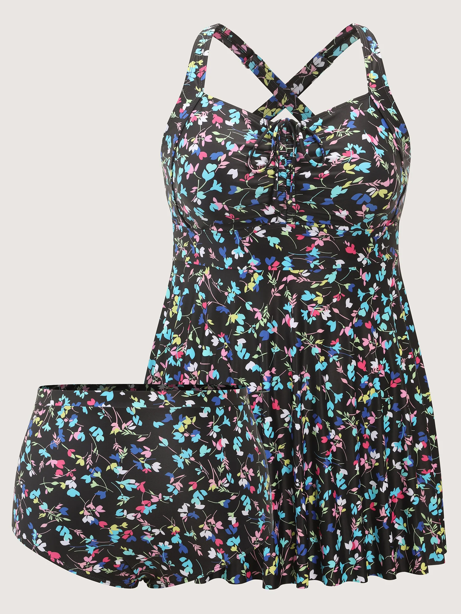 Colorful Floral Print Drawstring Swim Dress - Image 6
