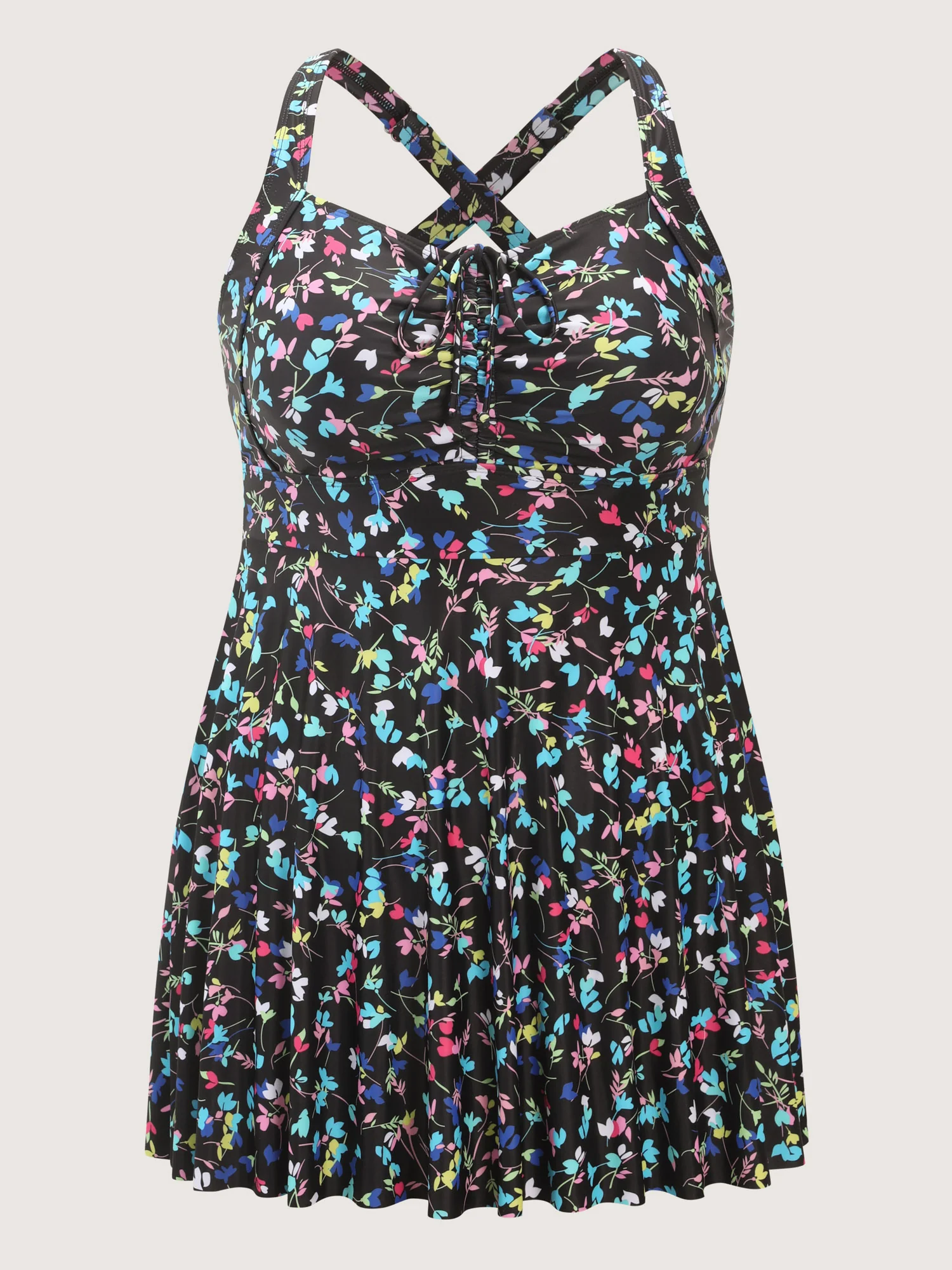 Colorful Floral Print Drawstring Swim Dress - Image 7