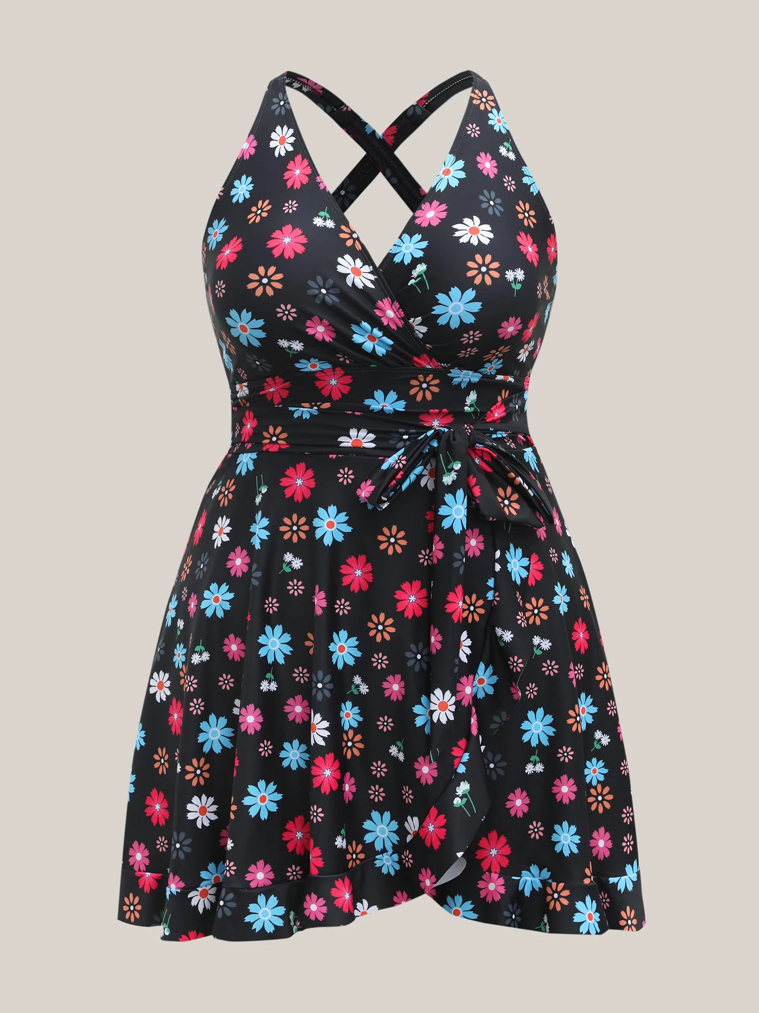 Colorful Floral Print Fit Flare Swim Dress - Image 10