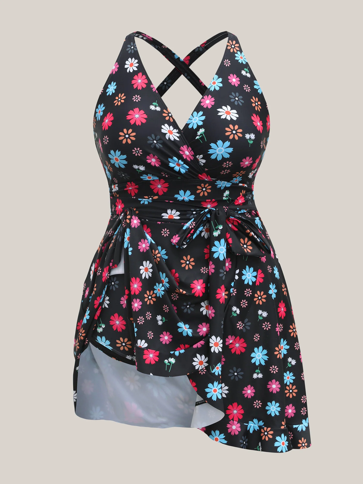Colorful Floral Print Fit Flare Swim Dress - Image 9