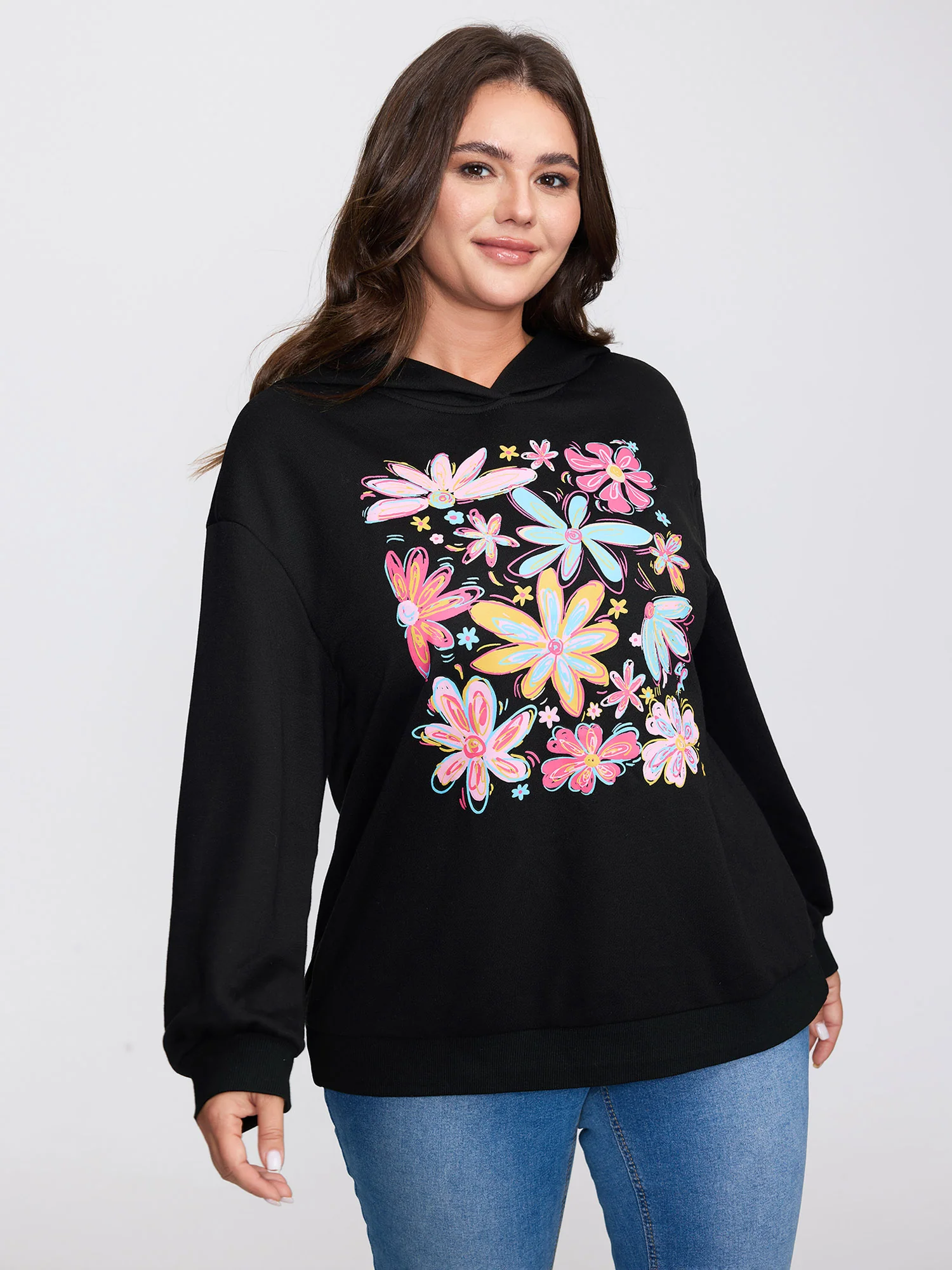 Colorful Floral Print Hoodie Sweatshirt - Image 2