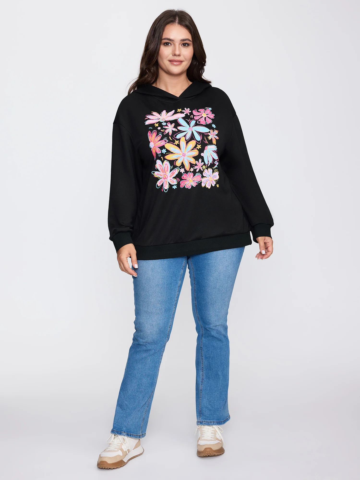 Colorful Floral Print Hoodie Sweatshirt - Image 3