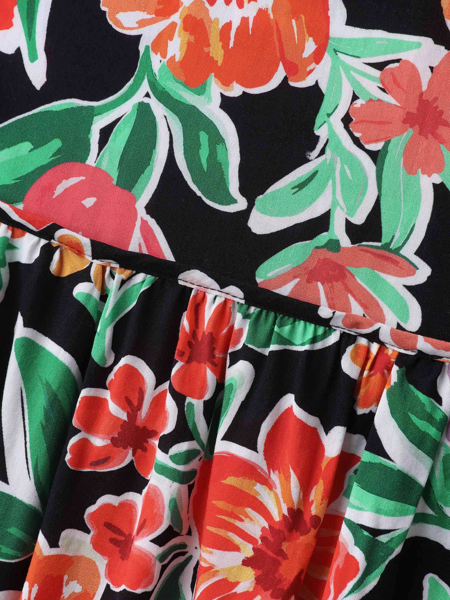 Colorful Floral Print Pockets Knee-Length Dress - Image 5