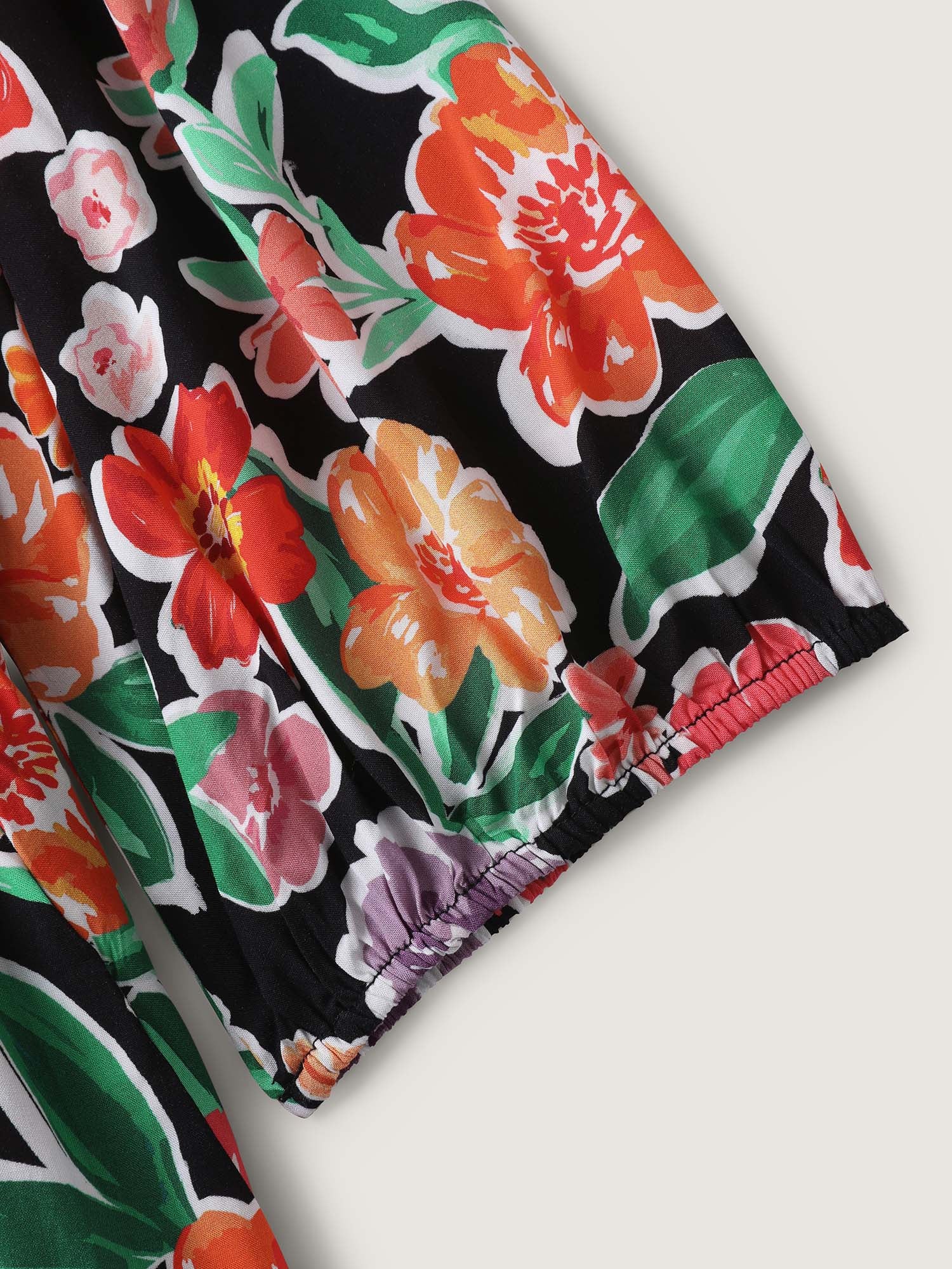Colorful Floral Print Pockets Knee-Length Dress - Image 6