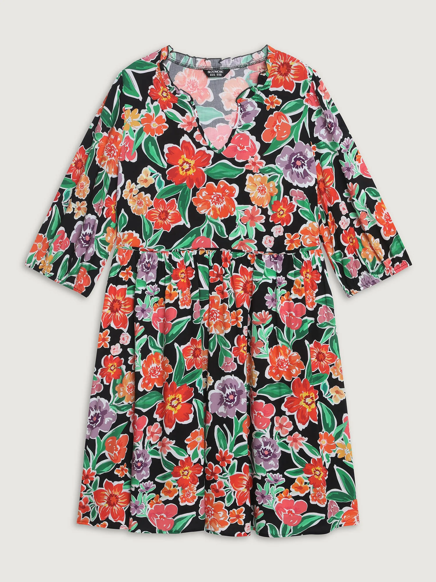 Colorful Floral Print Pockets Knee-Length Dress - Image 7