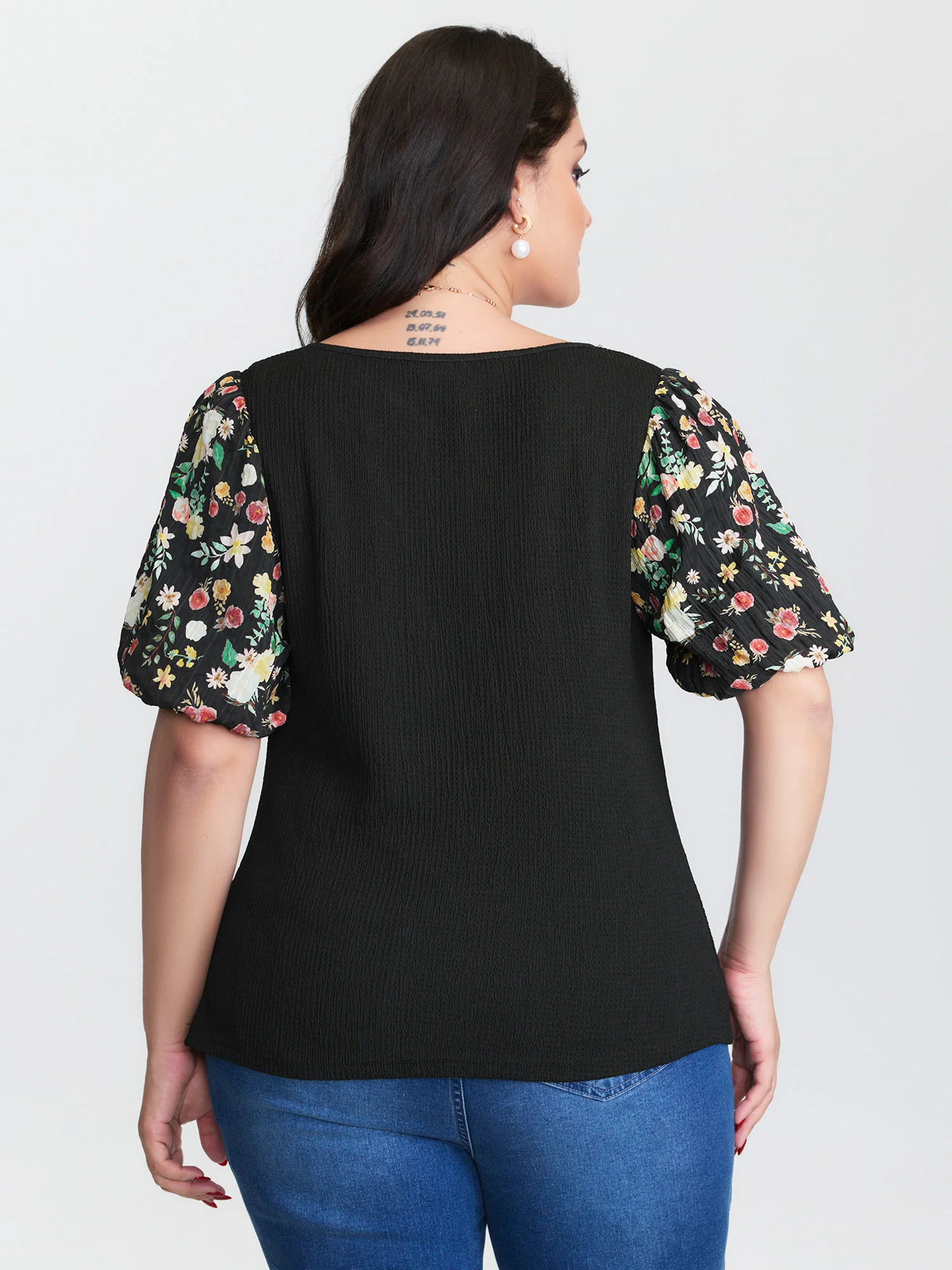 Colorful Floral Print Ruched T-Shirt - Image 6