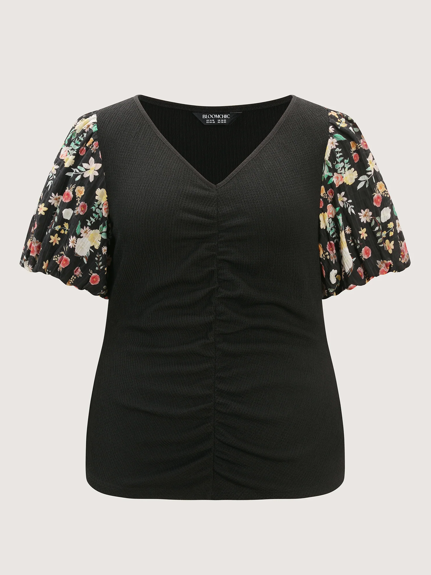 Colorful Floral Print Ruched T-Shirt - Image 9