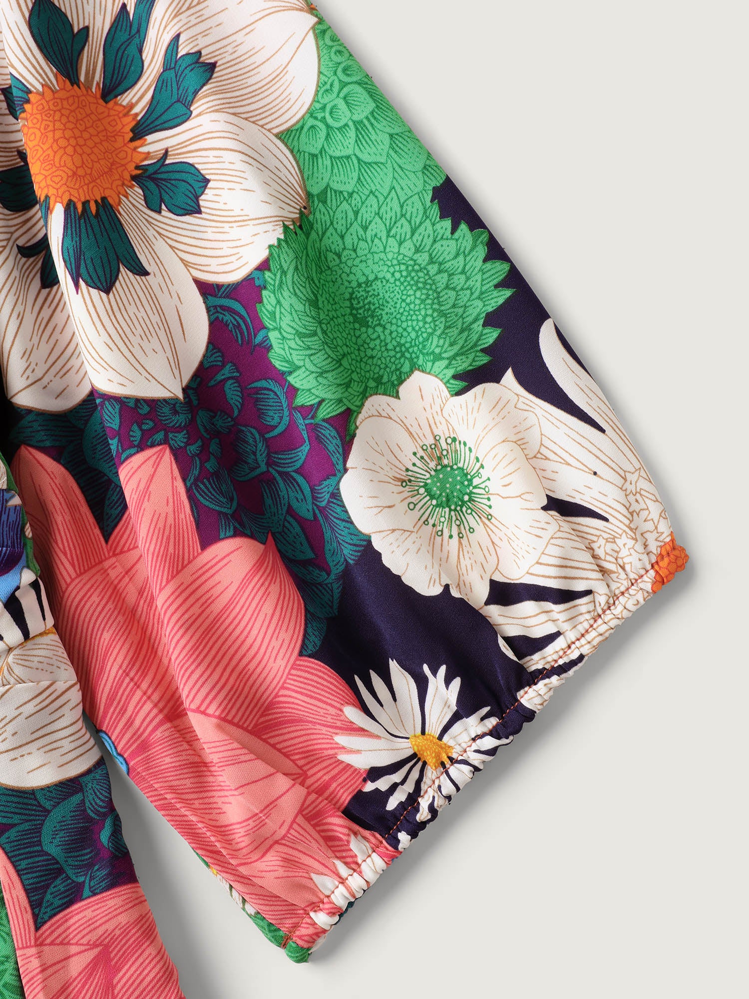 Colorful Floral Print Shirred Waist Midi Dress - Image 6