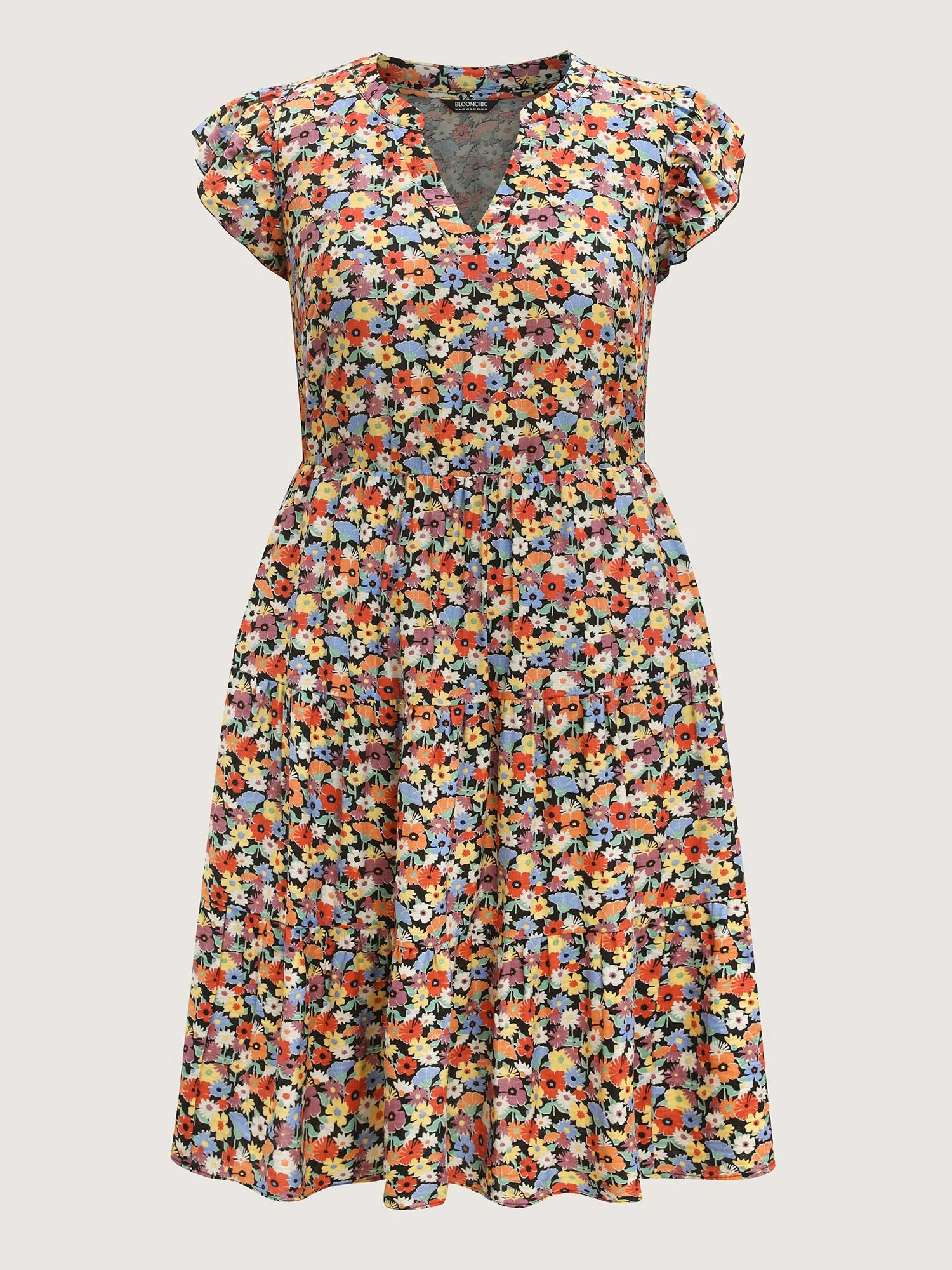 Rayon Colorful Floral Print Tiered Pockets Midi Dress - Image 7