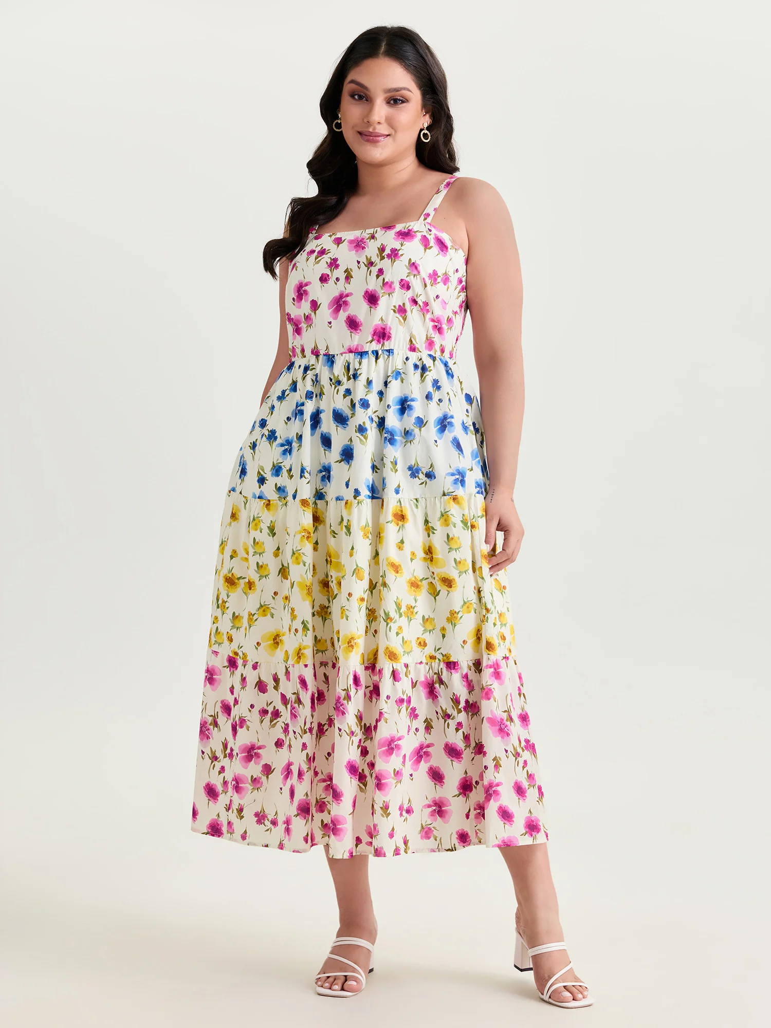 Colorful Floral Print Tiered Shirred Maxi Dress - Image 3