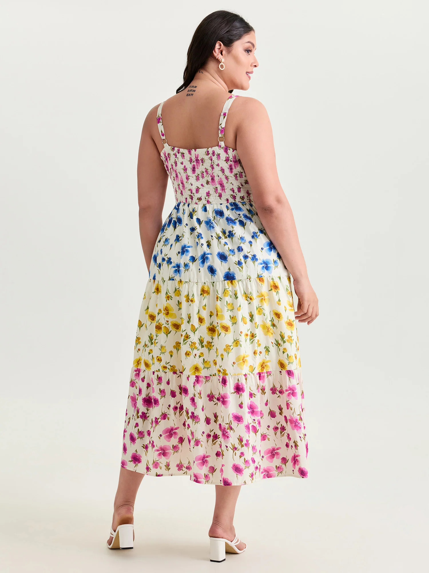 Colorful Floral Print Tiered Shirred Maxi Dress - Image 4