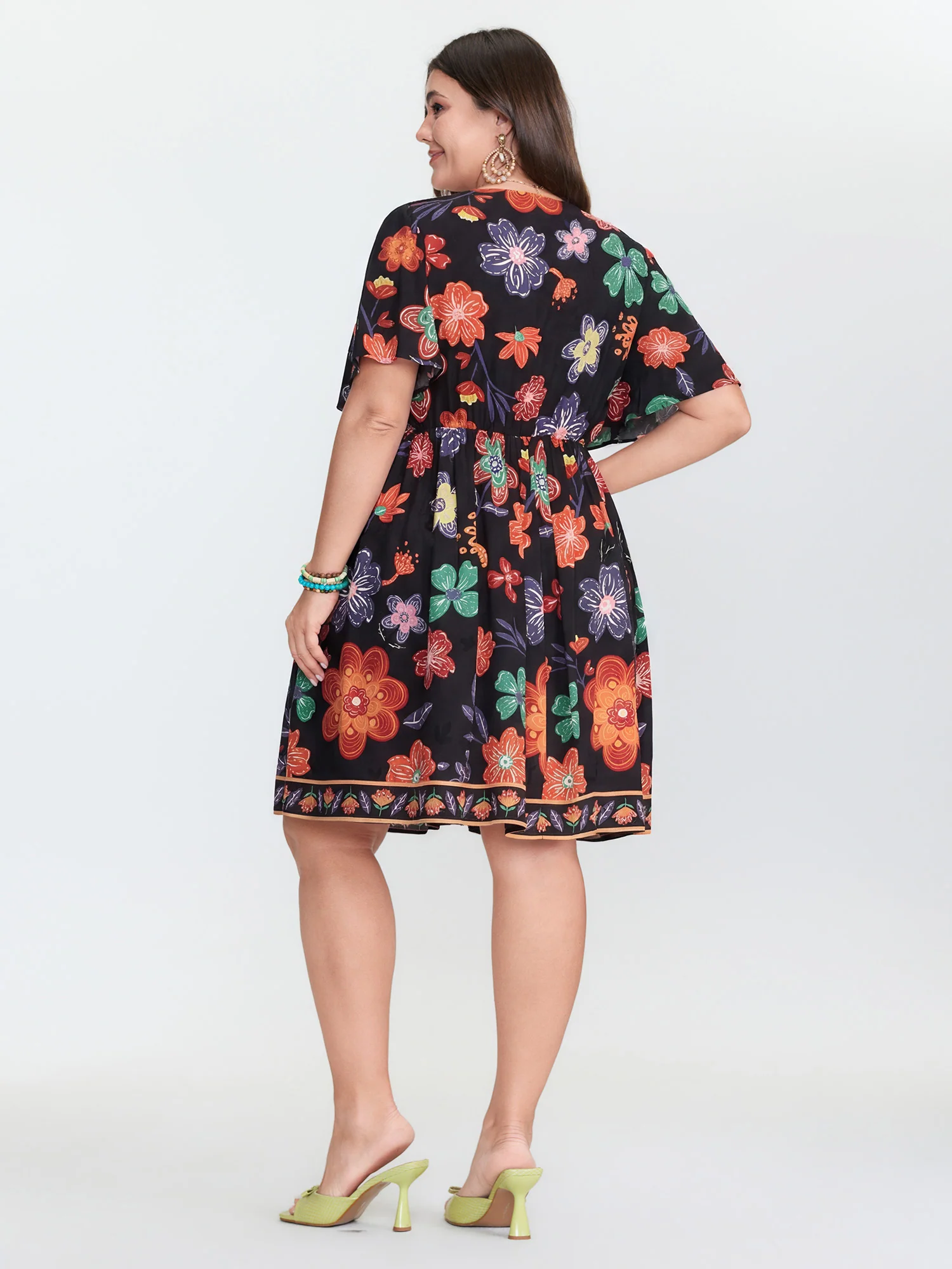 Colorful Floral Print V-Neck Mini Dress - Image 11